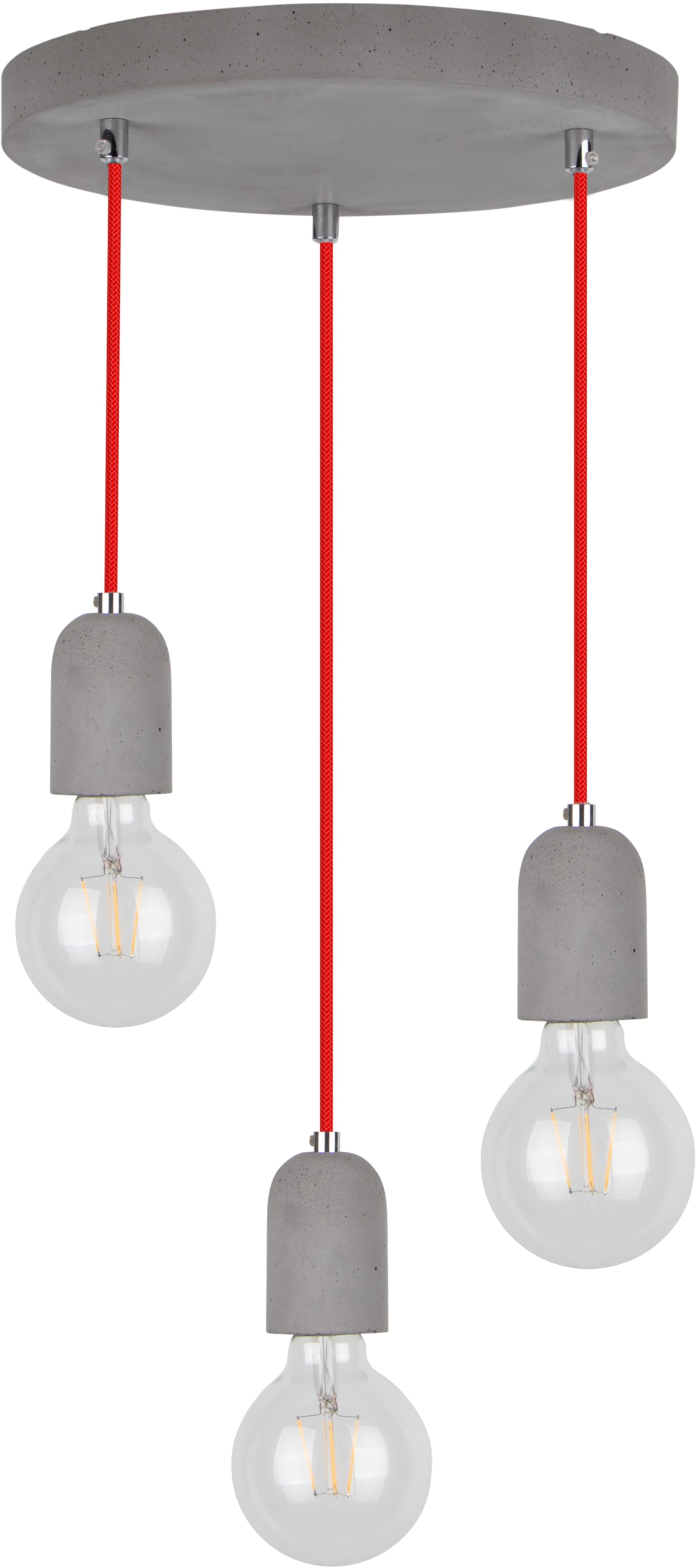 SPOT Light Pendelleuchte »AMORY«, 3 flammig-flammig, Hängeleuchte, Beton, Kabel in Rot, Ideal für Vintage-Leuchtmittel