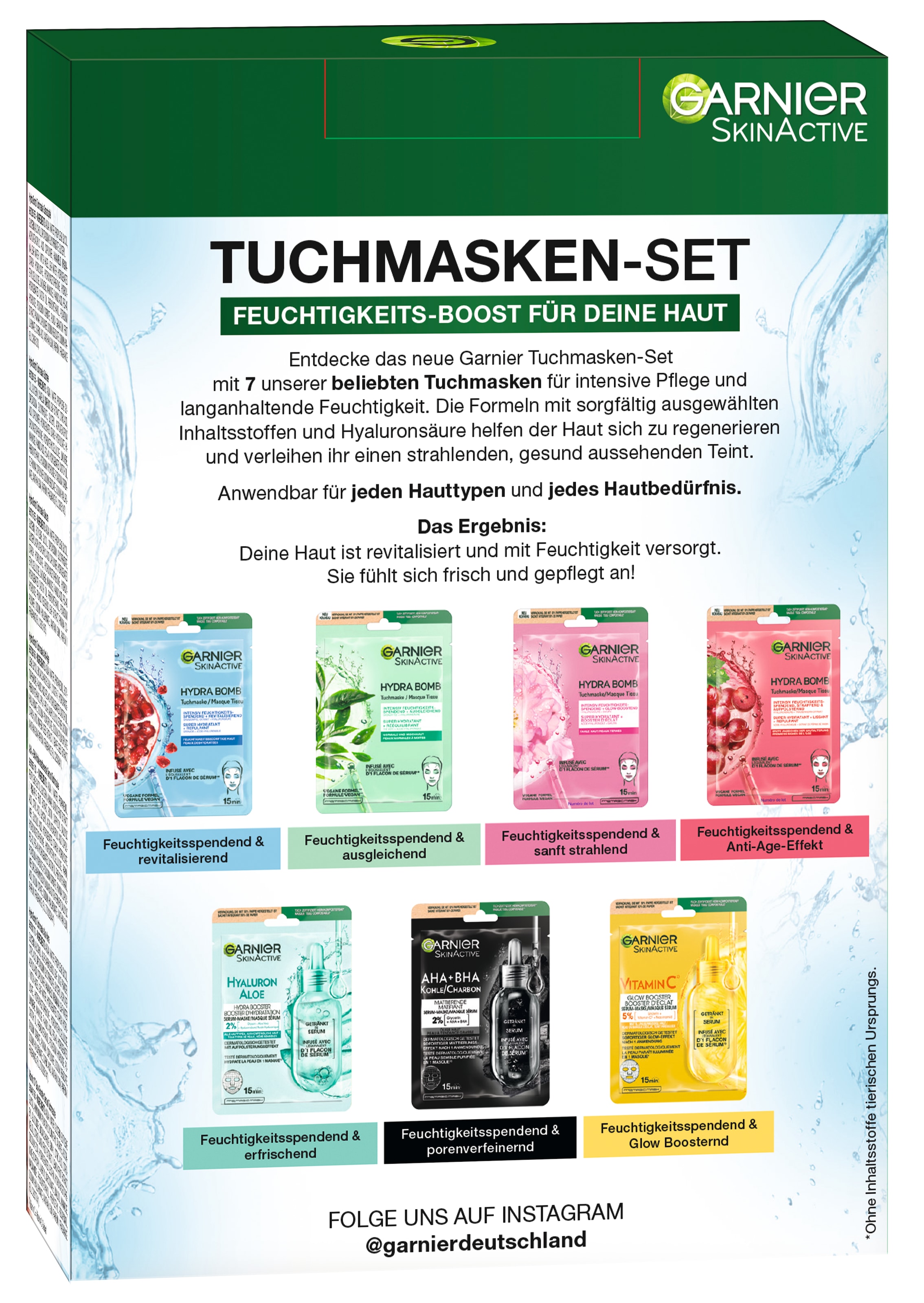 GARNIER Tuchmaske »Garnier SkinActive Tuchmasken-Set« mit sieben regenerierenden Masken, für Gesicht und alle Hauttypen