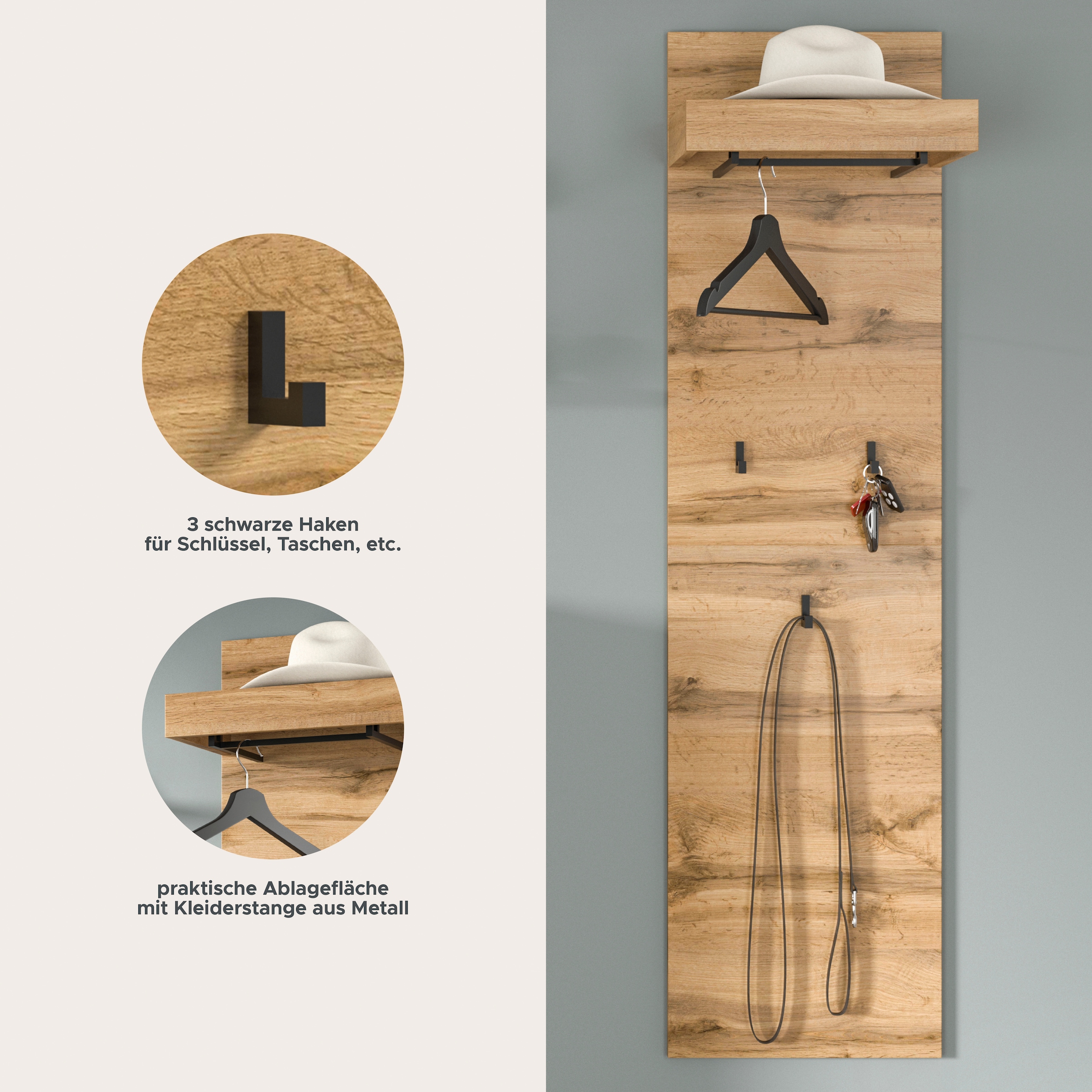 OTTO home Garderobenpaneel 1 Stk. tlg. Paneel, Garderobe, Flur, Diele, Hakenleiste