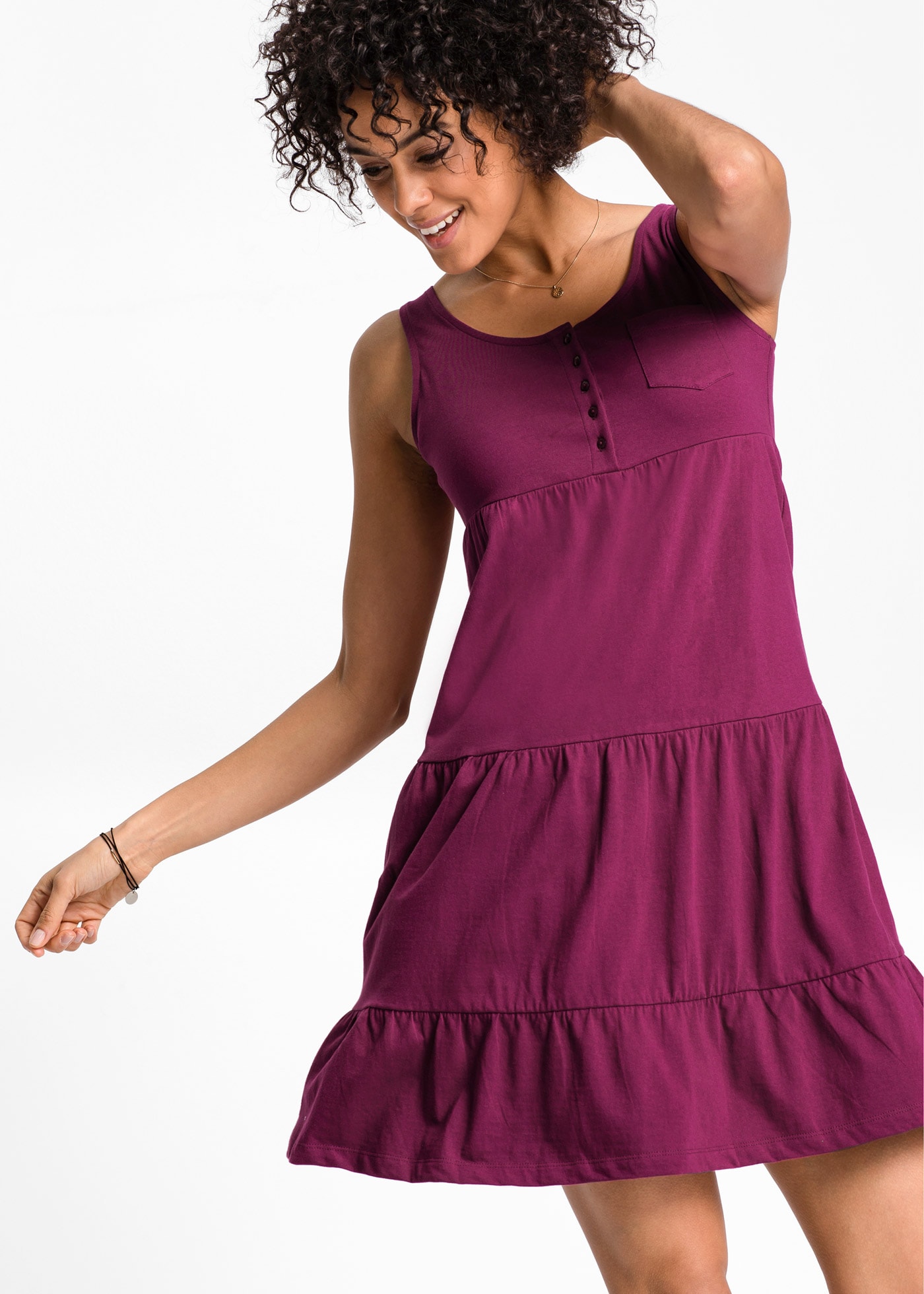 bonprix Jerseykleid »Baumwoll Jerseykleid, kurz« für entspannte Sommertage, aus Baumwolle, lockere A-Linie, knielang