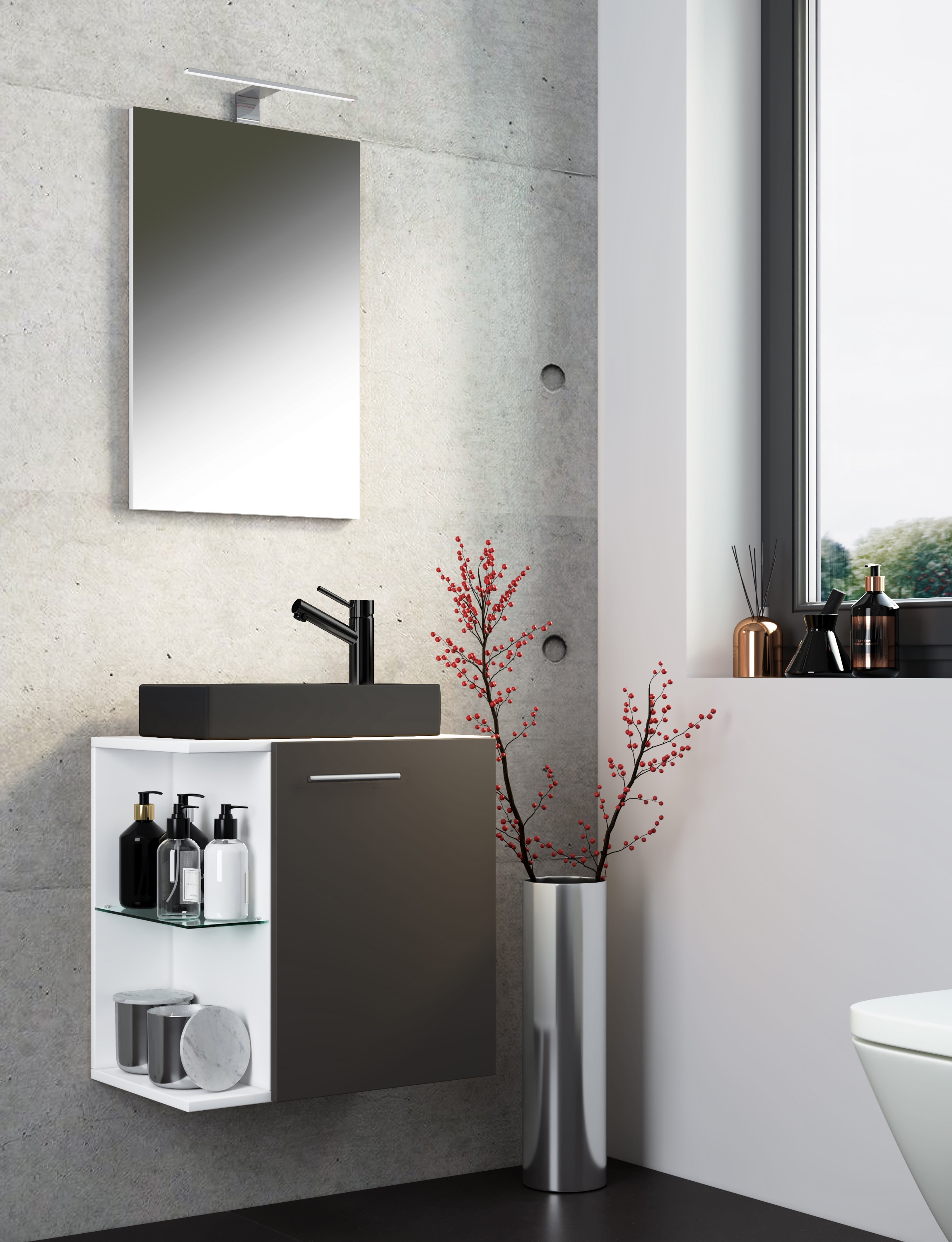 VCM Waschbeckenunterschrank »VCM 3-tlg Set | Waschplatz für Gäste WC | Gästebad | Waschtisch mit Spiegel | Badezimmer Set ¿ Hausa SP-BL«, (3 St.)