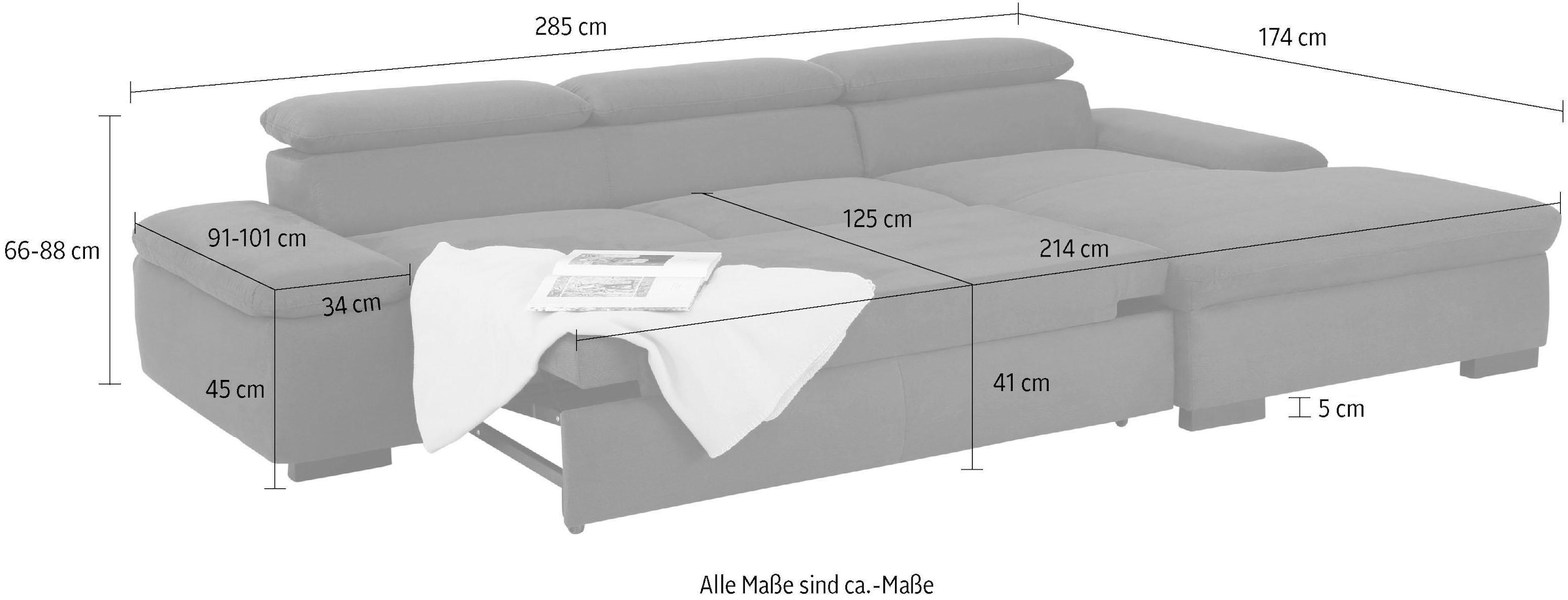 Home affaire Ecksofa »Alberto L-Form«, mit Kopfteilverstellung, wahlweise mit Bettfunktion