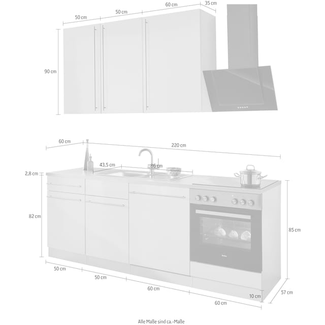 wiho Küchen Küchenzeile »Chicago«, mit E-Geräten, Breite 220 cm online bei  OTTO