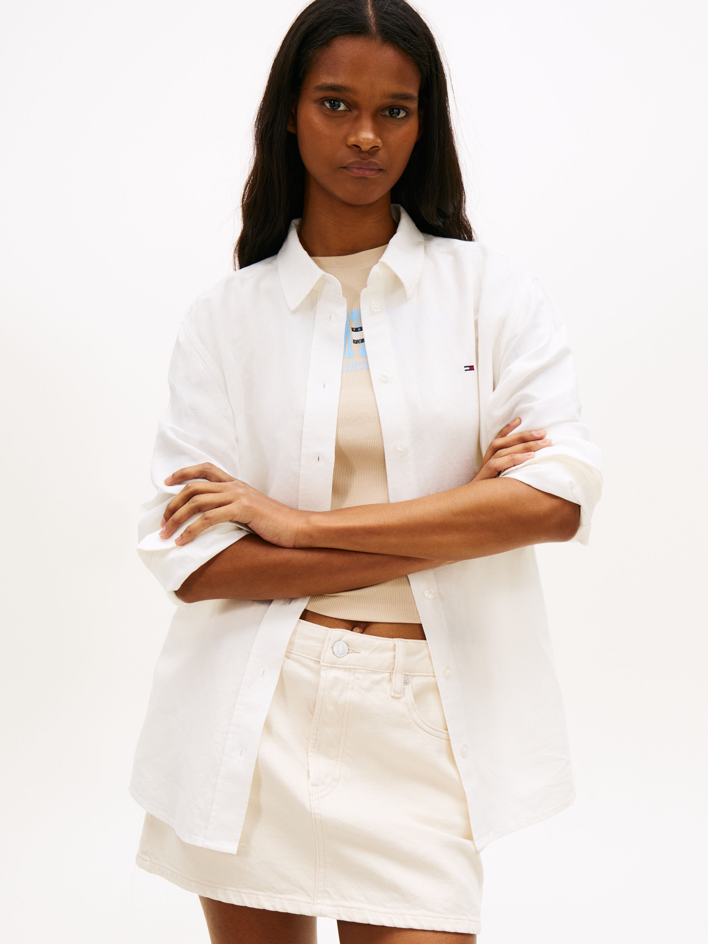 Tommy Jeans Hemdbluse »TJW RLX LINEN SHIRT« mit zeitlosem Design, Leinen-Mix, Relaxed Fit