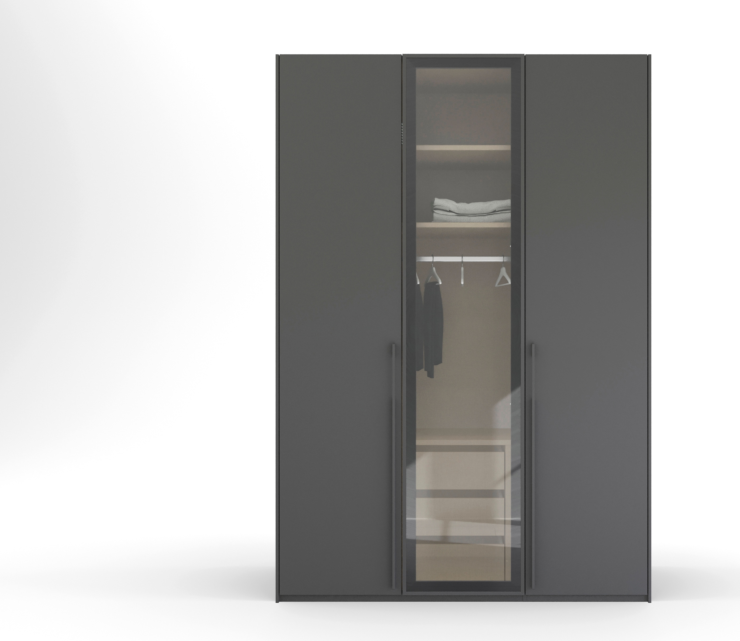 rauch Drehtürenschrank »Kleiderschrank Schrank Garderobe SKAT SHINE mit hochwertigem,« transparentem Grauglas inkl. umfangreichem Zubehör MADE IN GERMANY