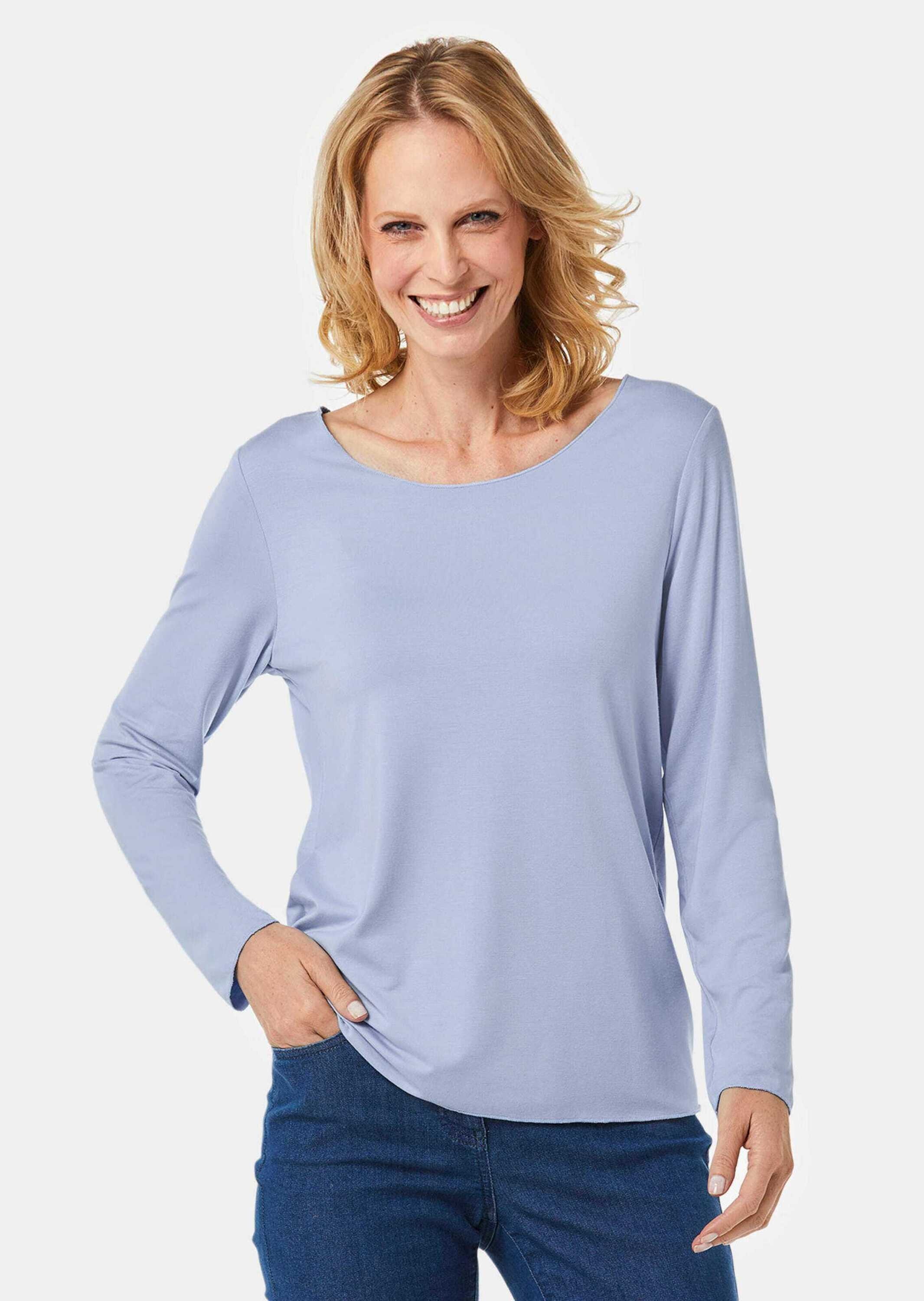 GOLDNER Longpullover »Kombistarkes Langarmshirt mit tonaler Zierkante«