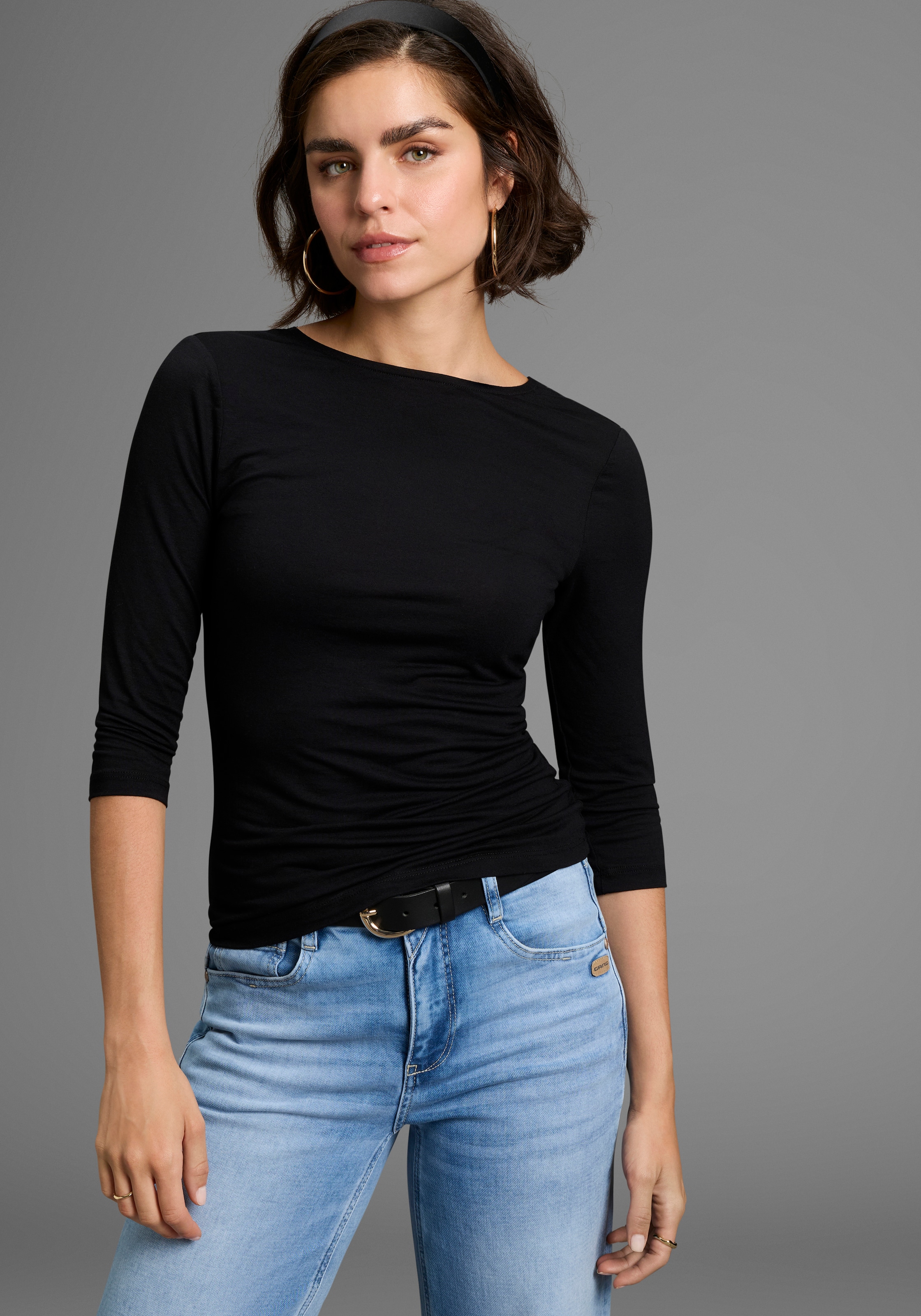 Melrose Rundhalsshirt, 3/4-Ärmel, taillierter Schnitt, mit Spitzenkante