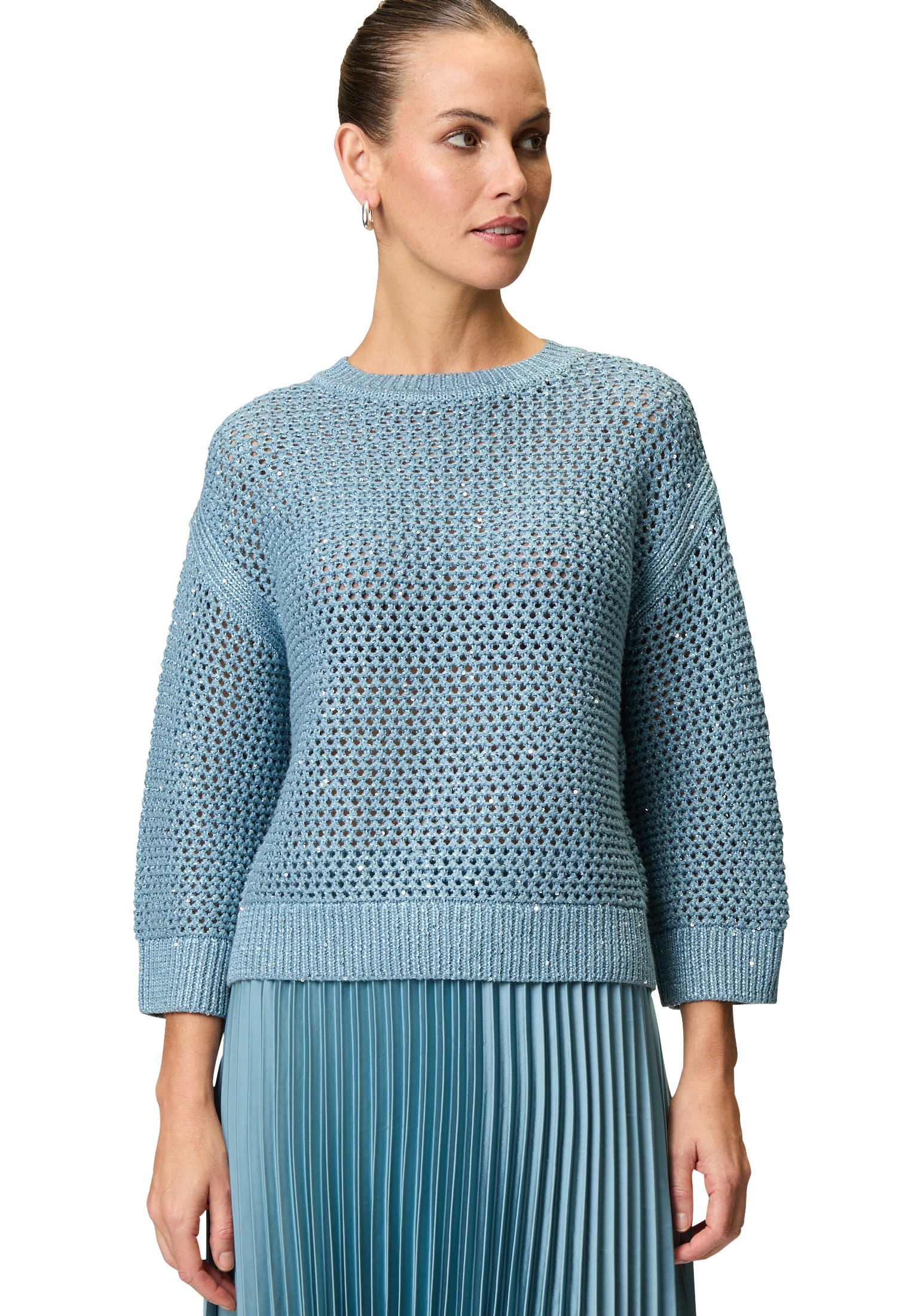 Zero Rundhalspullover »Grobstrickpullover mit Glitzer«