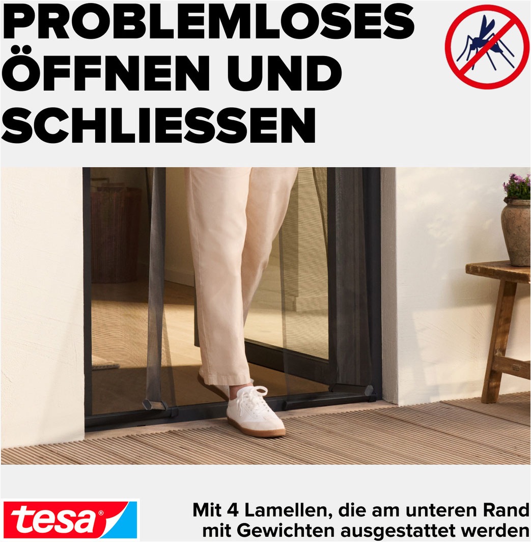 tesa Insektenschutz-Tür »Lamellen Vorhang - Fliegenvorhang für Balkon und Terassentüren« Packung, Fliegennetz, Klettband, 1 Stk. tlg. INSECT STOP Vorhang inkl. Klettverschluss - 120 x 250 cm