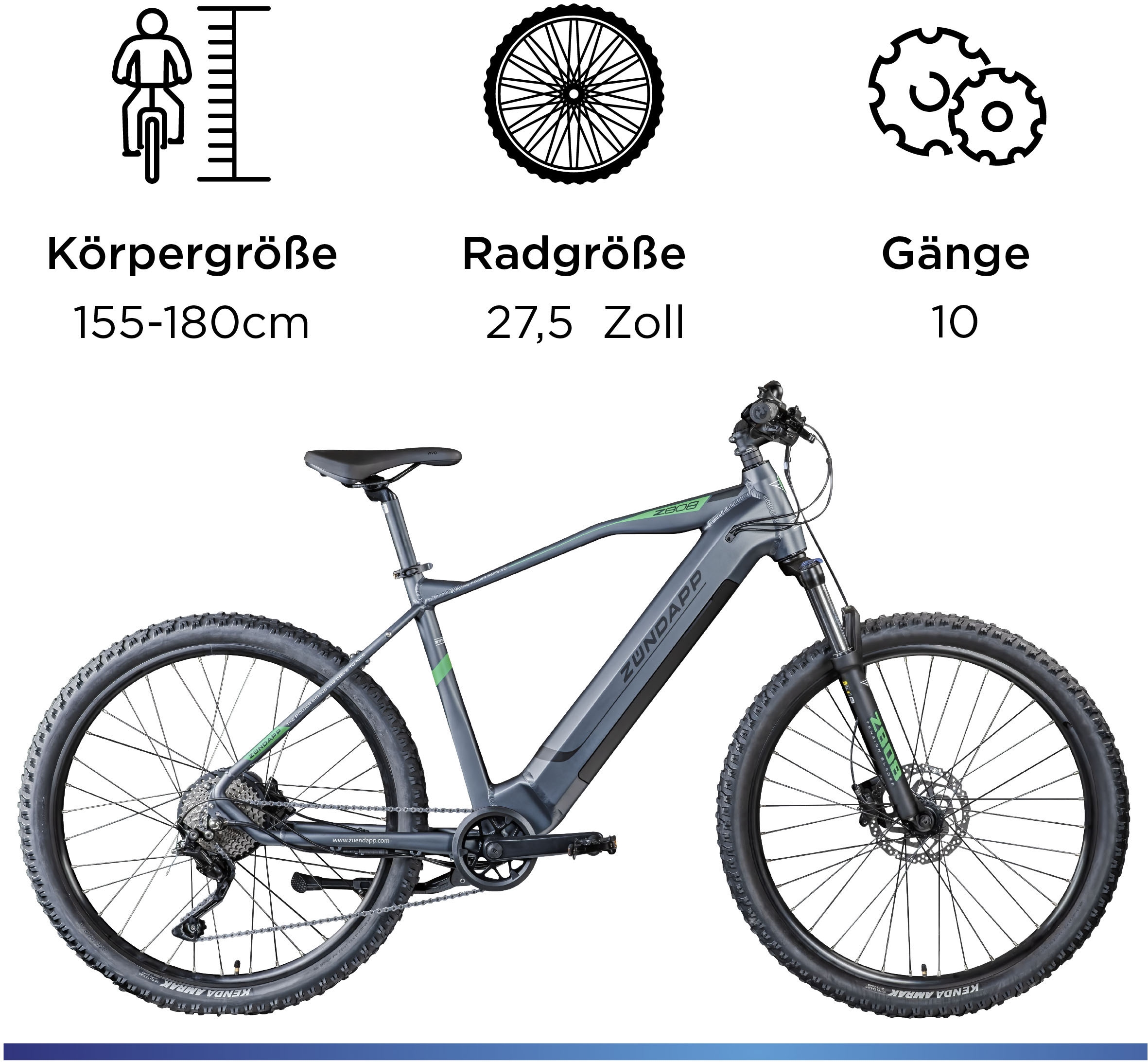 Zündapp E-Bike »Z808«, 10 Gang, Heckmotor 250 W, Pedelec, Elektrofahrrad für Damen u. Herren, MTB