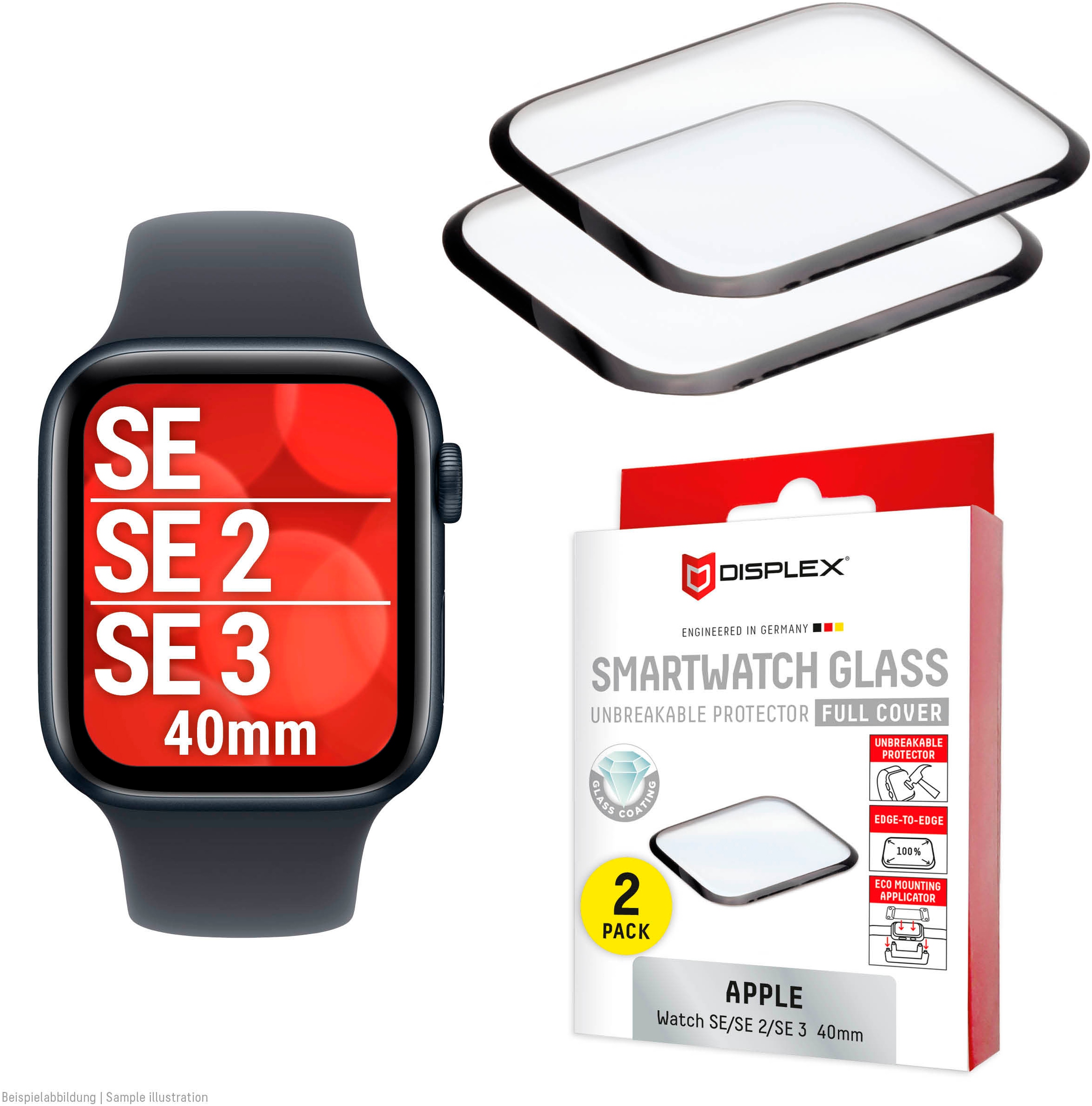 Displex Displayschutzglas »Smartwatch Glass Unbreakable Protector Full Cover« für Apple Watch SE 40 mm;Apple Watch SE 2 40 mm;Apple Watch SE 3 40...