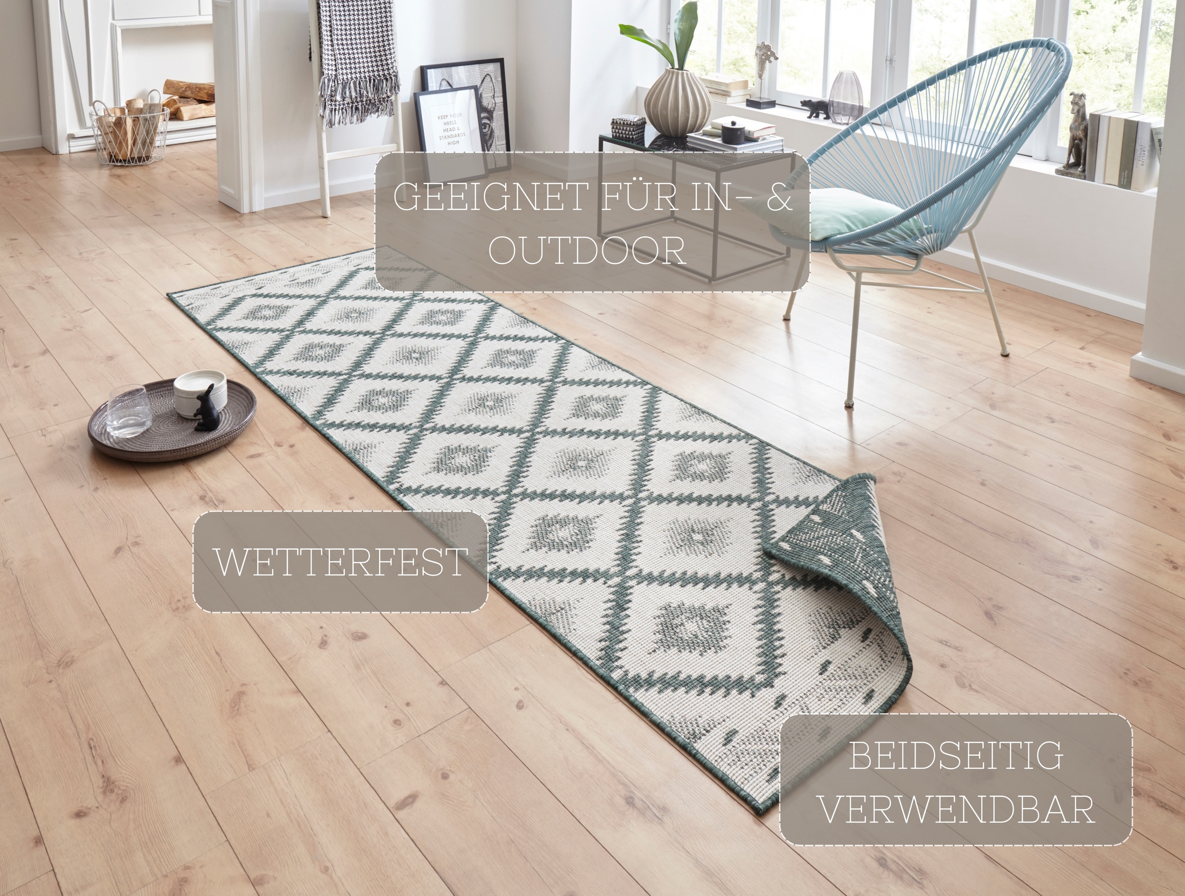 HANSE Home Teppich »Malibu Wendeteppich«, rechteckig, 5 mm Höhe, In-& Outdoor, Wetterfest, Balkon, Läufer, Wohnzimmer, Wasserfest