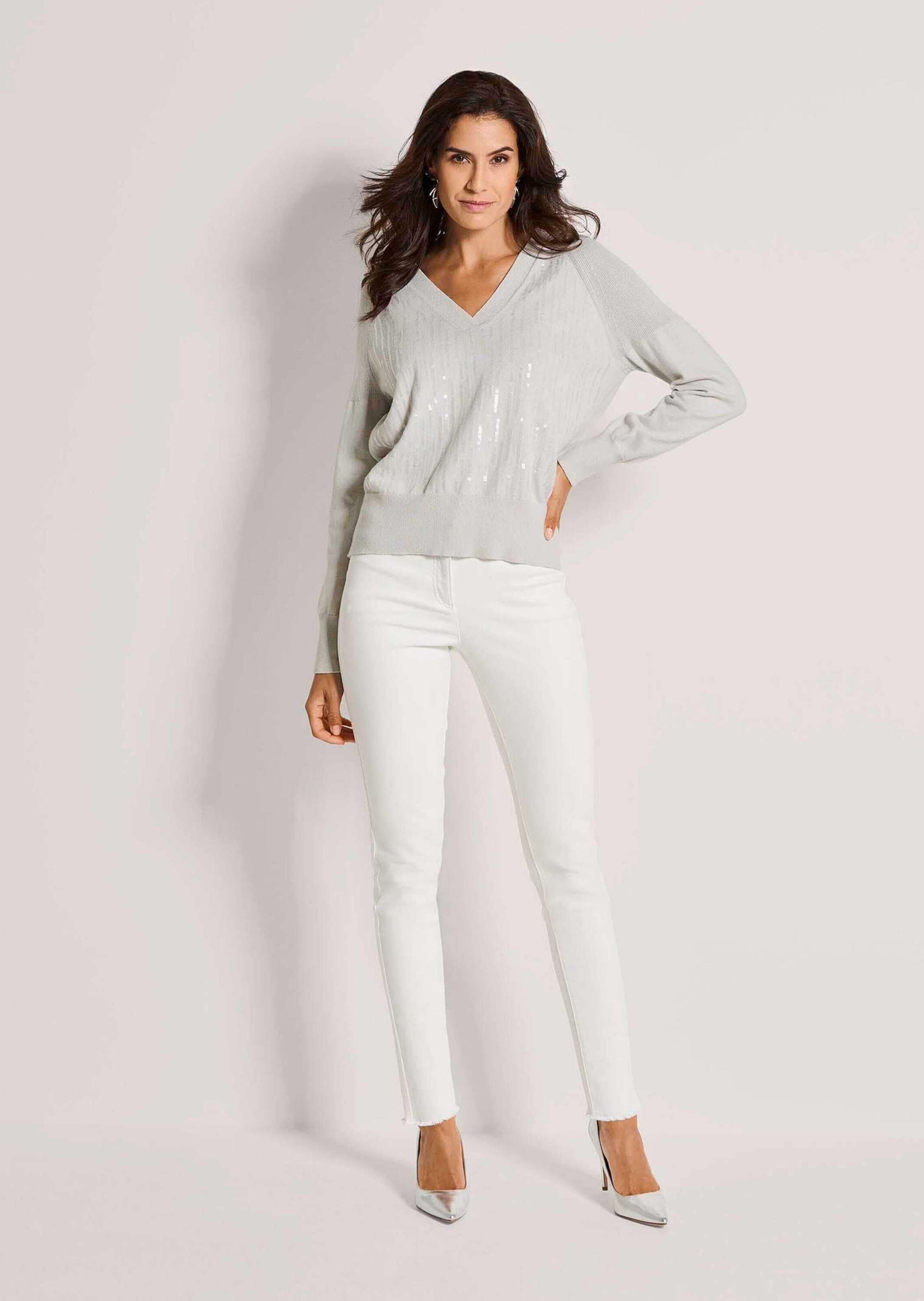 MADELEINE Longpullover »Feinstrickpullover Baumwollpullover mit Pailletten« Pailletten im Vorderteil