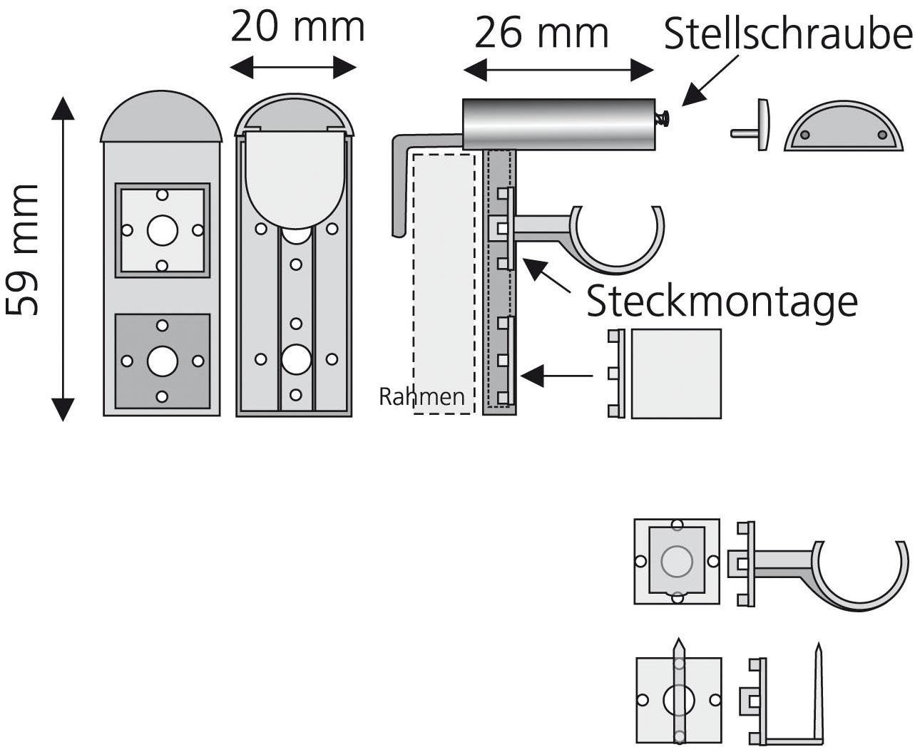 Liedeco Klemmträger, (Set, 2 St.), für Vitragen-Scheibenstangen