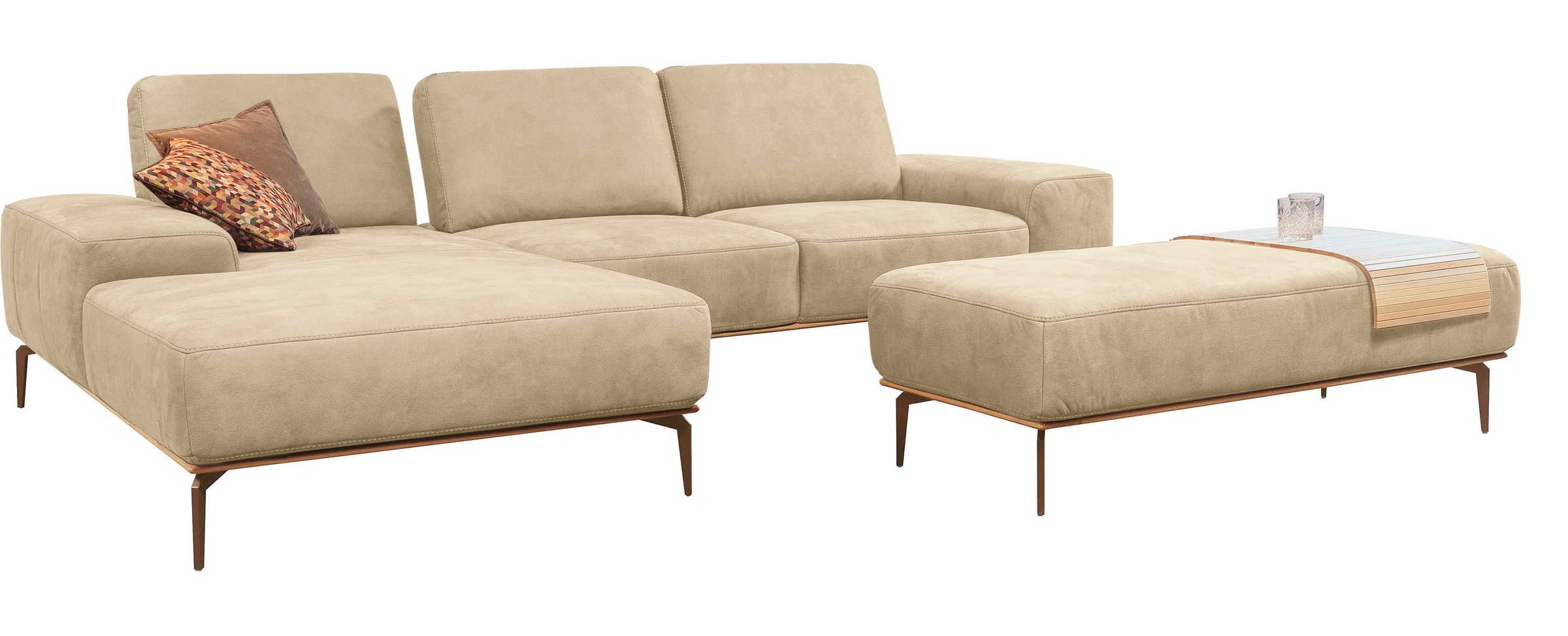 W.SCHILLIG Ecksofa »run, Designsofa mit tollem Sitzkomfort, bequem, L-Form«, mit Holzsockel, Füße in Bronze pulverbeschichtet, Breite 319 cm