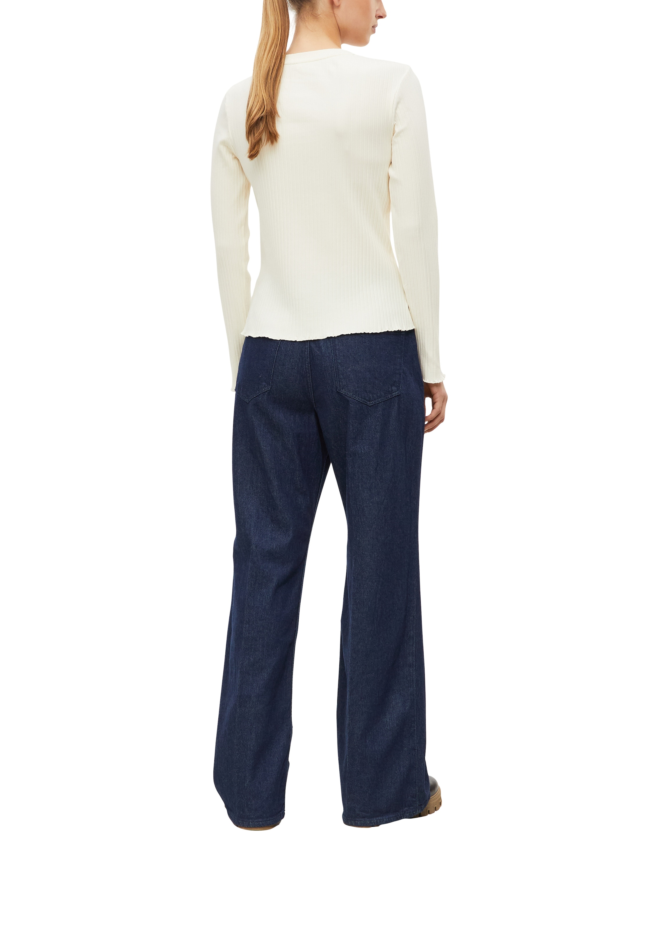 s.Oliver Langarmshirt in Ripp-Optik und mit Rundhals / Stretch