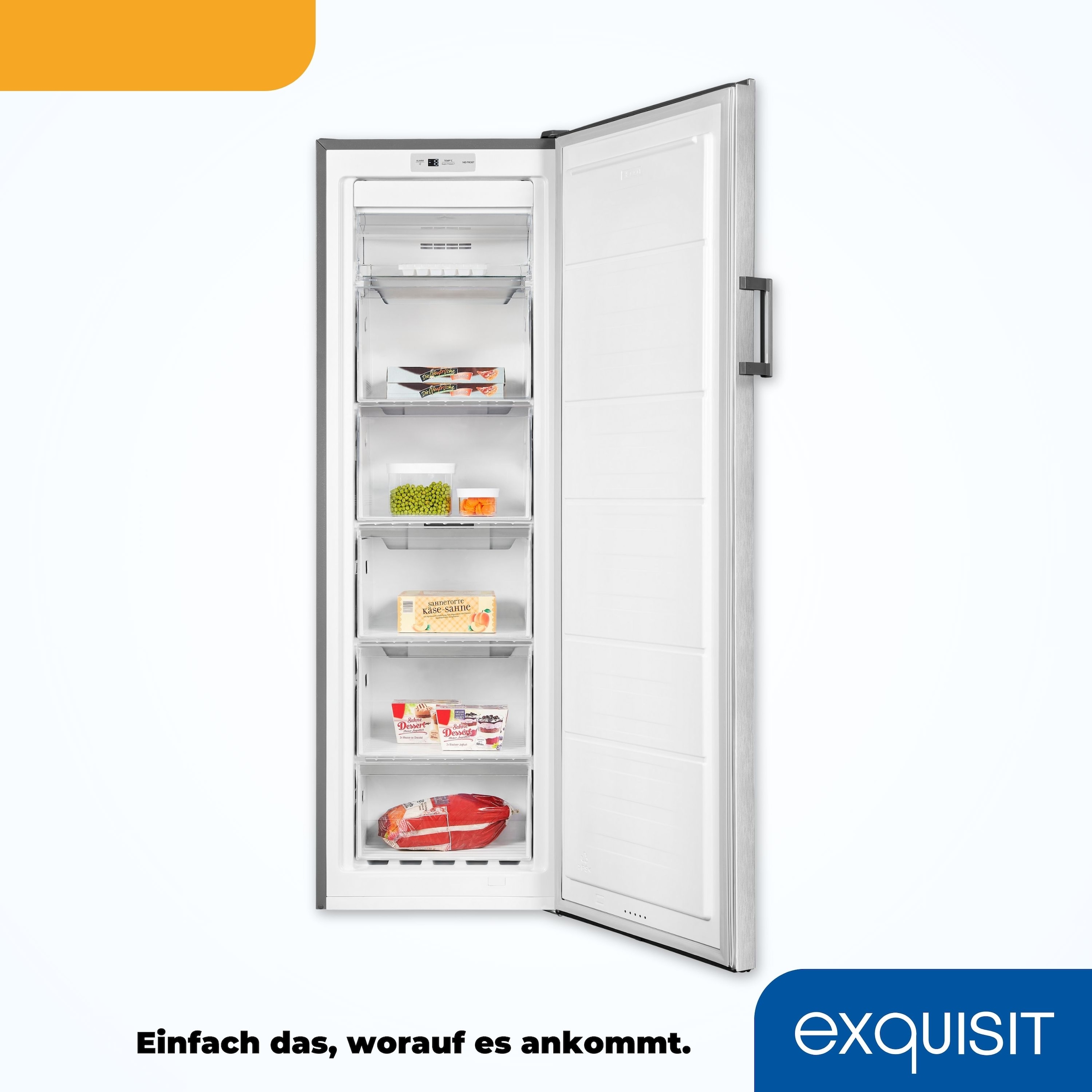 exquisit Gefrierschrank »GS271-NF-H-010E inoxlook«, 169,1 cm hoch, 55,9 cm breit, 194 L Volumen, NoFrost, Schnellgefrieren, 4 Sterne