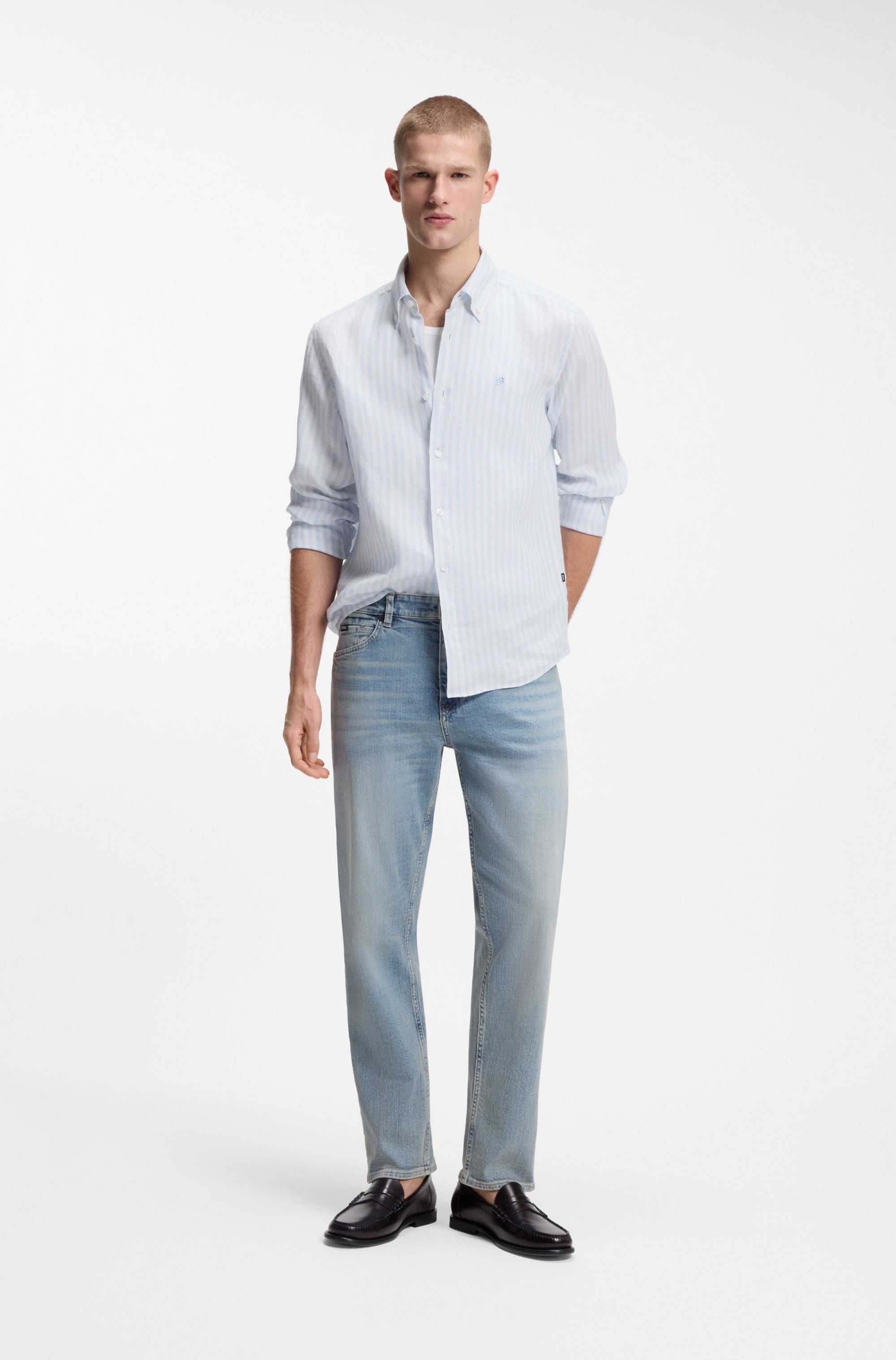 BOSS Leinenhemd »LIAM« 100% Leinen Premium Sommerhemd, Button-Down-Kragen, regular fit