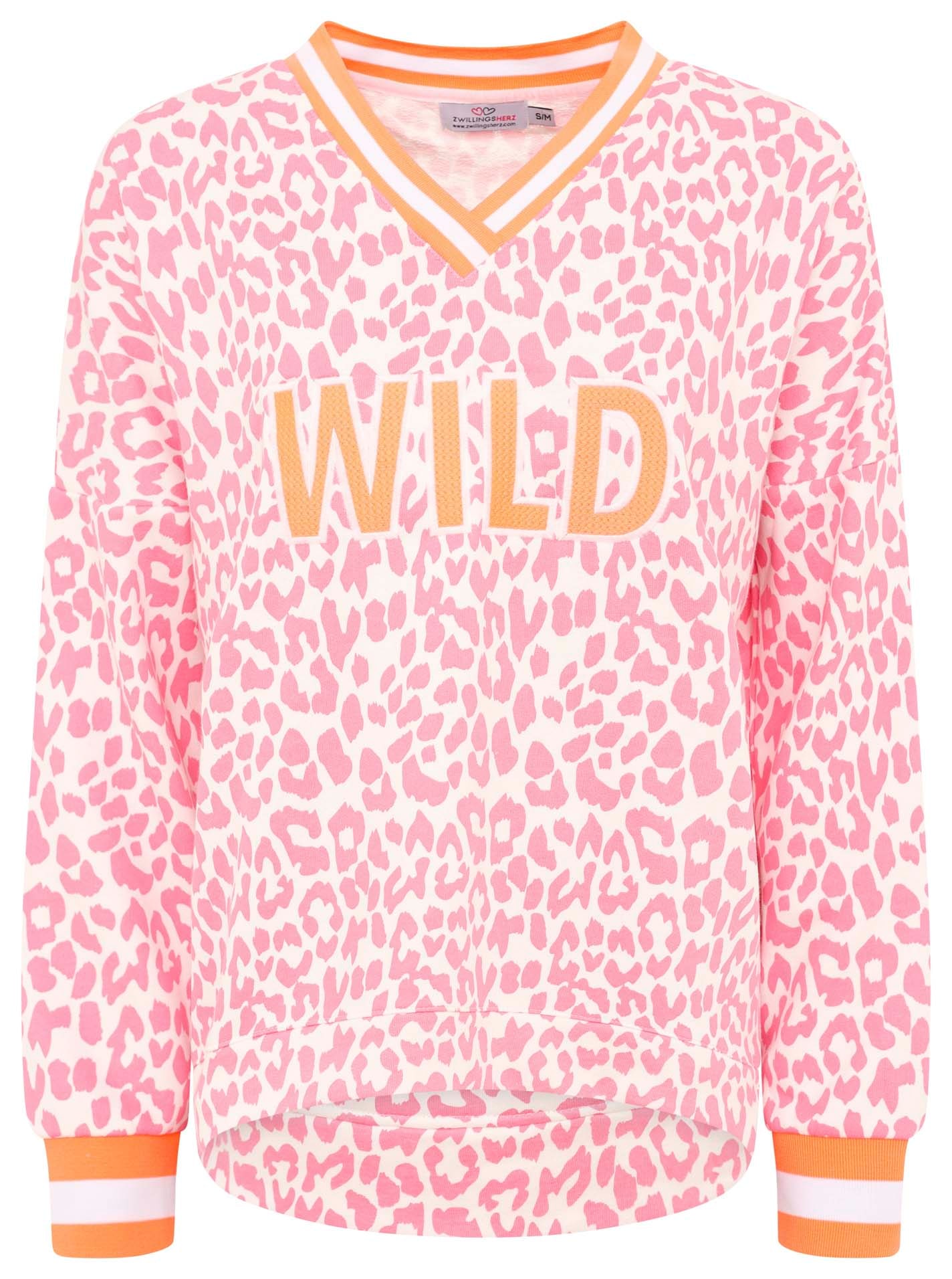 Zwillingsherz Sweatshirt »"Leo Pastell"«, mit V-Ausschnitt, gestreiften Bündchen und WILD Applikation