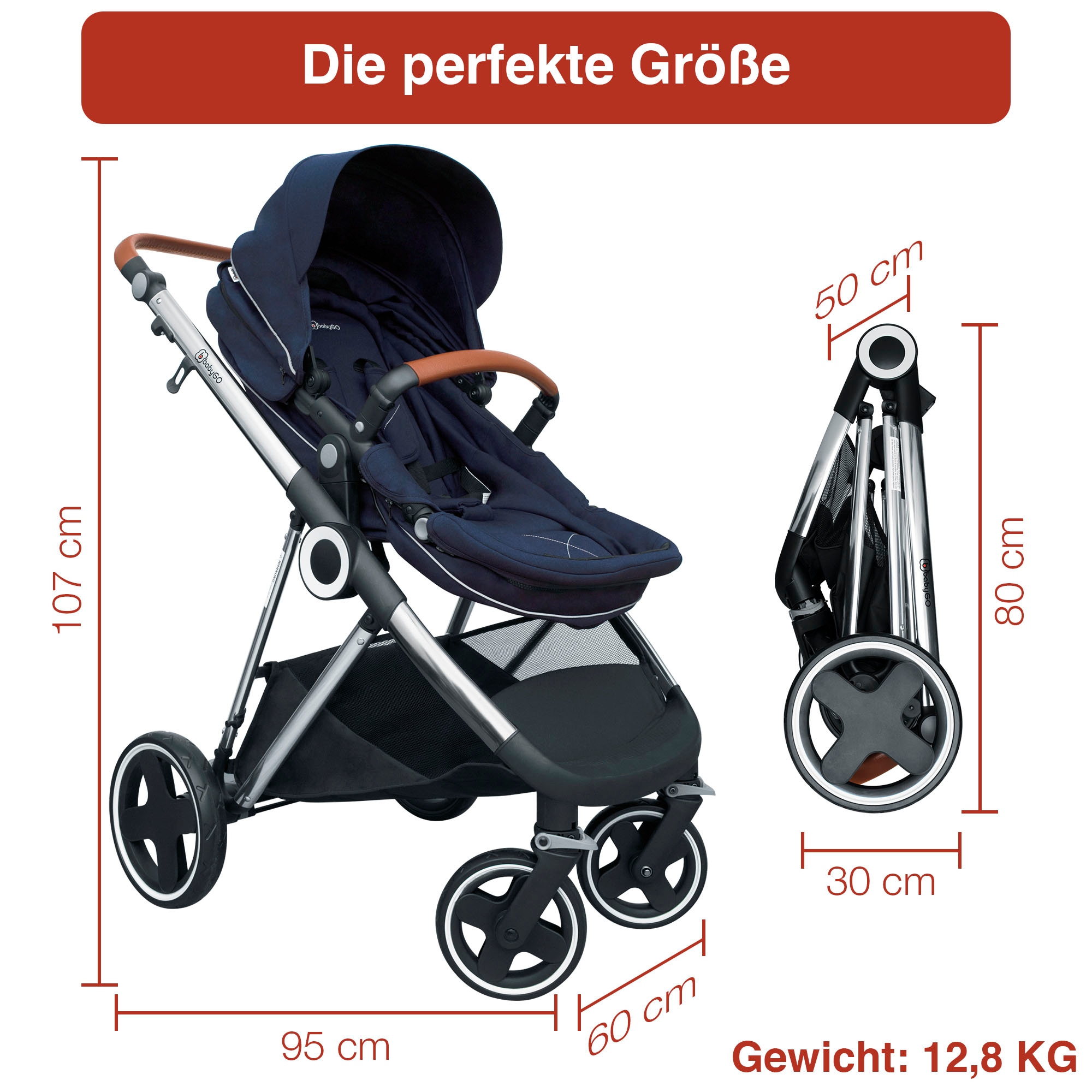 BabyGo Kombi-Kinderwagen »Halime 3in1«, inklusive Babywanne, Babyschale, Regenhaube & Wickeltasche