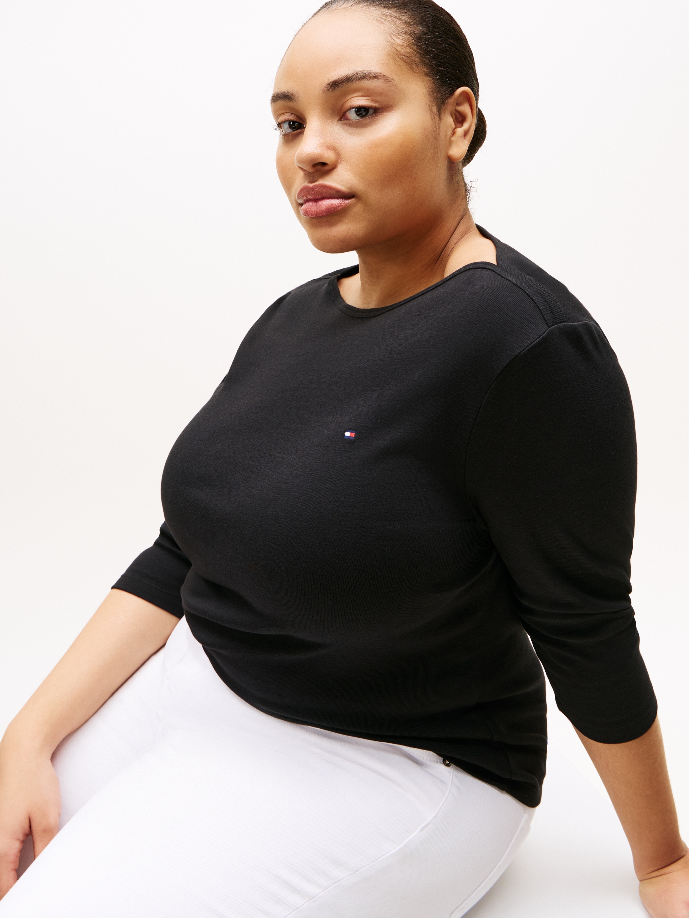 Tommy Hilfiger Curve T-Shirt »CRV SLIM CODY BOAT-NK 3/4SLV« in Großen Größen, 3/4 Ärmel, Logostickerei