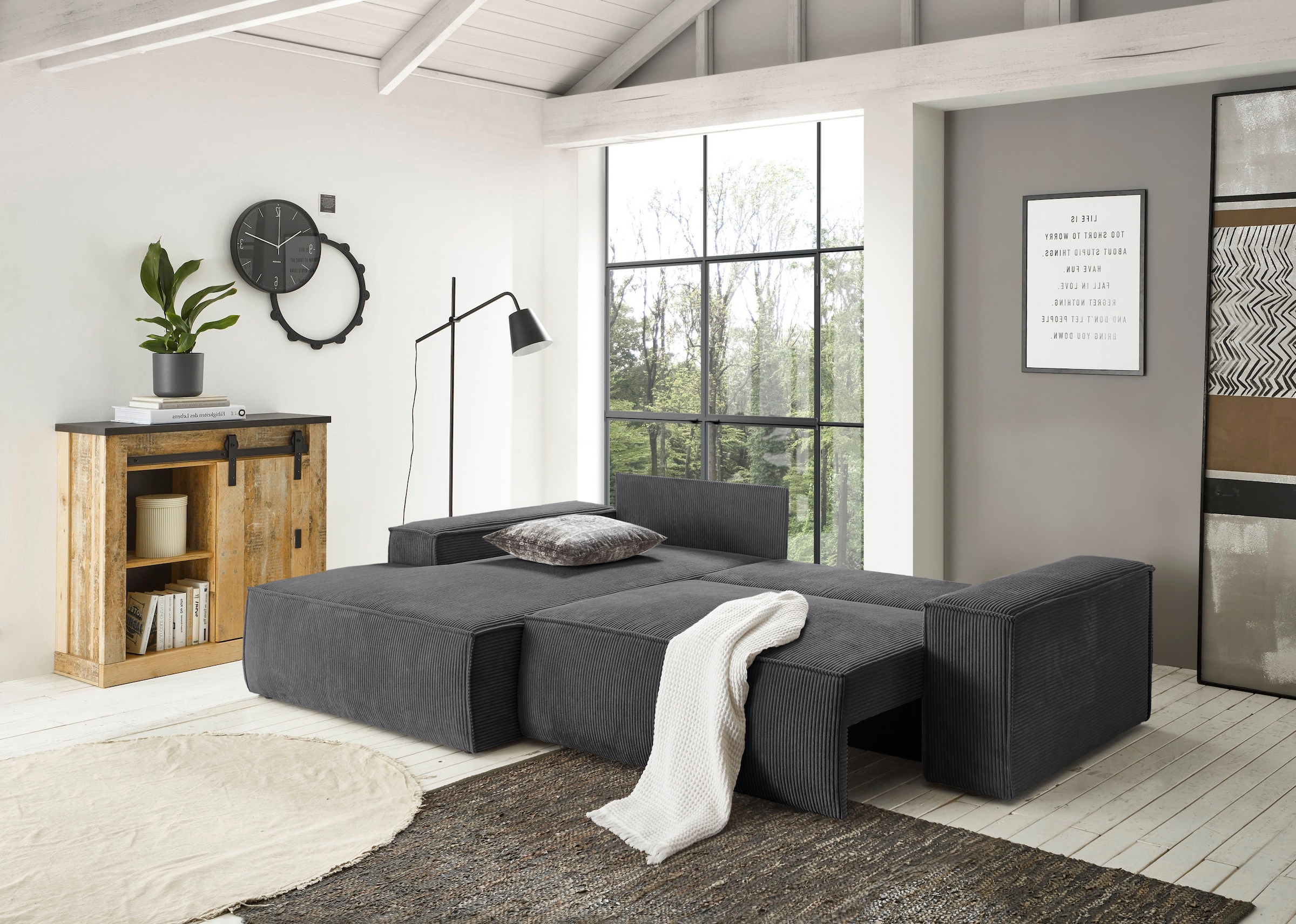 Home affaire Ecksofa »SHERWOOD L-Form, 267 cm - OTTO. Verlässliche Qualität.« Schlaffunktion mit Bettkasten (210x136 cm), Cord, Vintage, Samtvelours