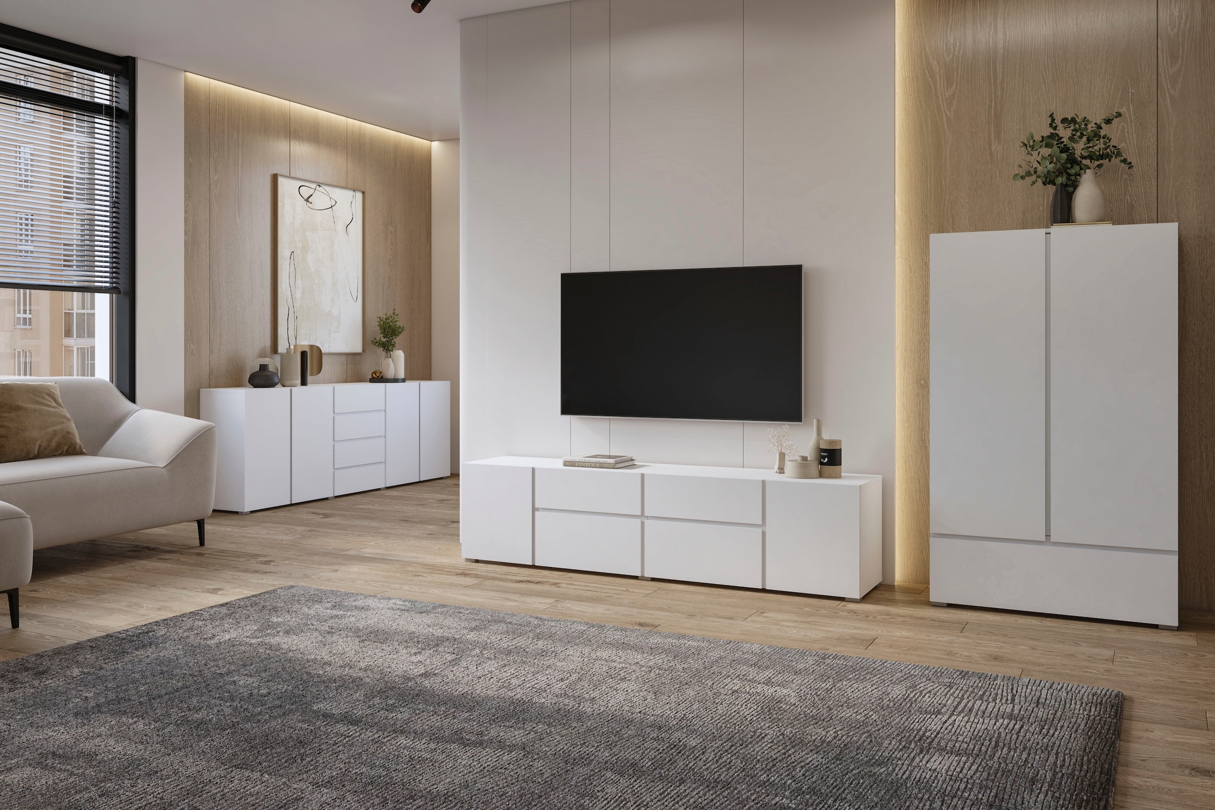 OTTO home Mehrzweckschrank »Metric,Breite 89 cm, Highboard, Universalschrank, Garderobe« Waescheschrank mit viel Stauraum, Einlegeböden verstellbar