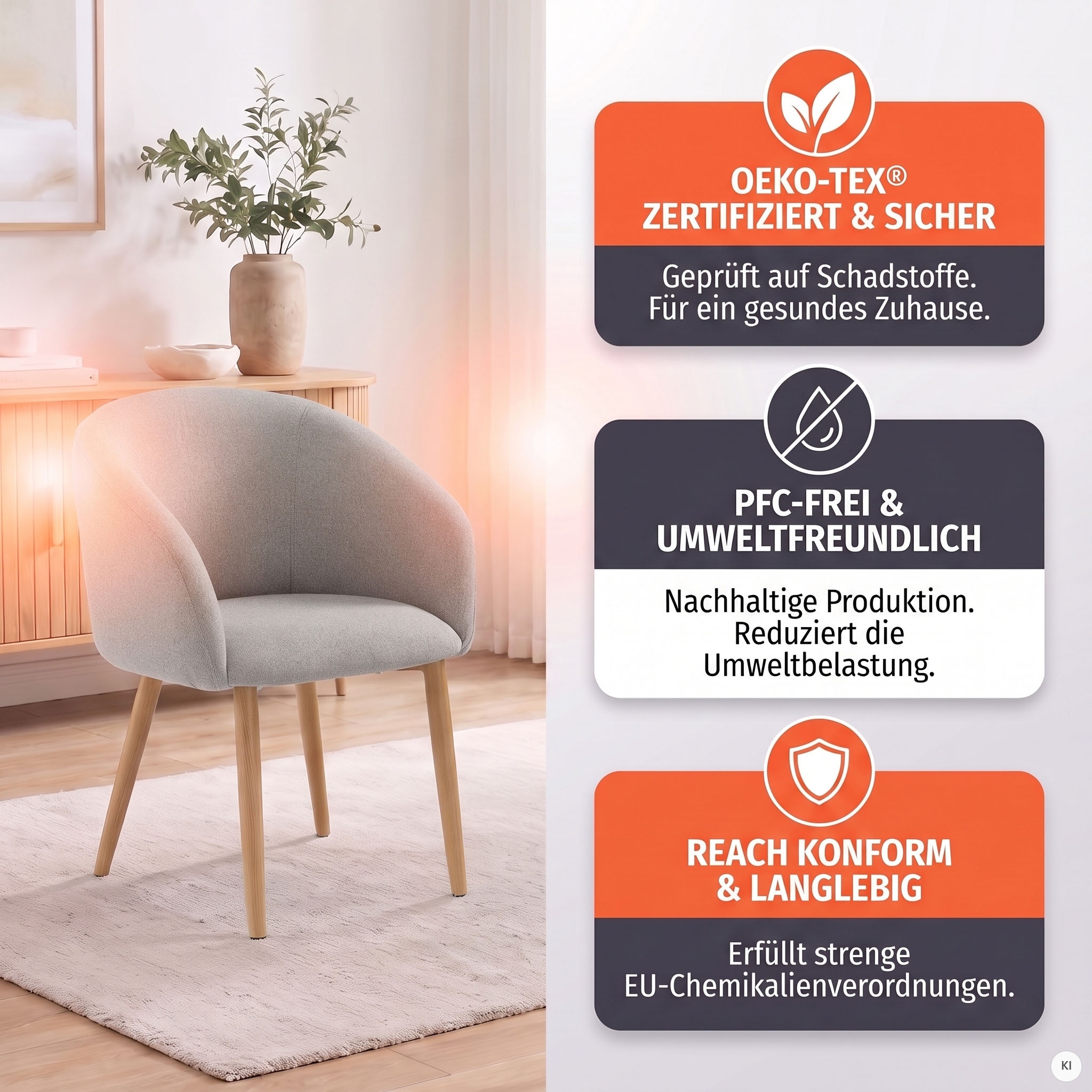 SalesFever Armlehnstuhl »Komfortabler Esszimmerstuhl mit Stil« (Set) 2 Stk.Oeko-Tex zertifiziert und PFC-frei