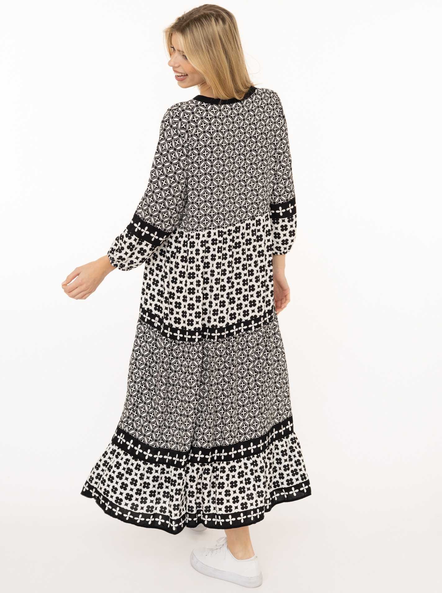 Zwillingsherz Maxikleid »"Geometric"« Ohne Taschen Ornamentmustermix, Knopfleiste, 3/4 Arm