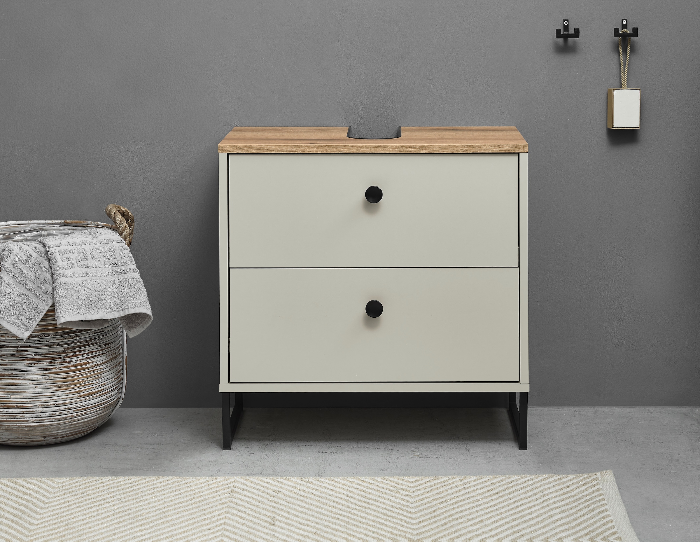 BASIC by Balculina Waschbeckenunterschrank »Linea« 1 Stk. tlg. Breite 60cm, U-Profil Füße, Unterflurauszug