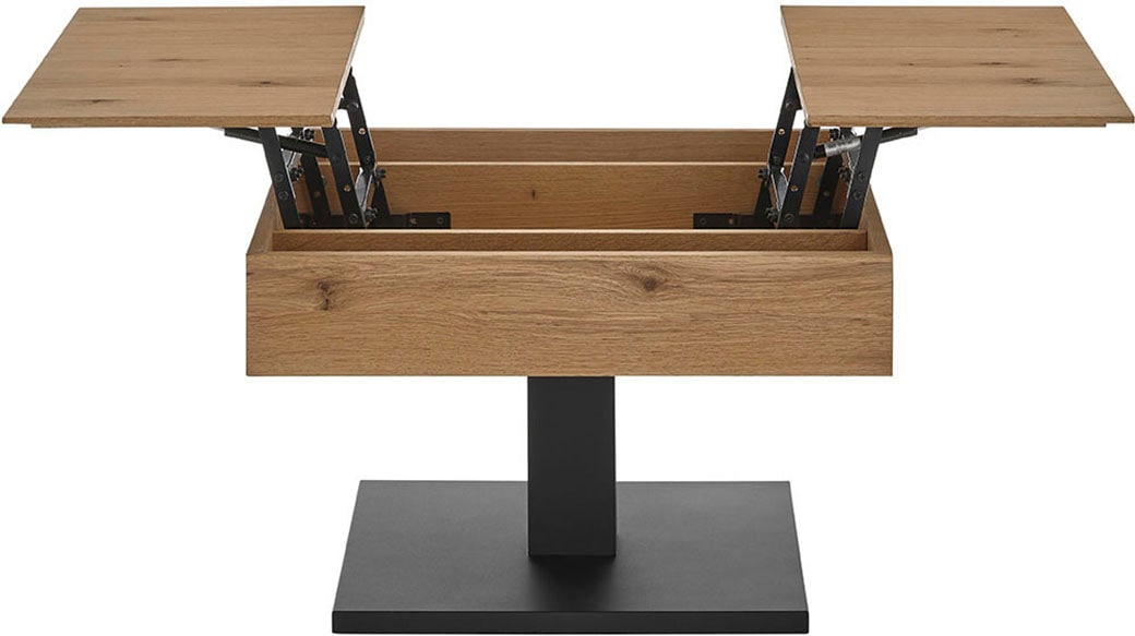 MCA furniture Couchtisch »ASHTON mit Aufklappfunktion«, HWP Eiche furniert, Korpus quadratisch, Metall schwarz, belastbar 25kg
