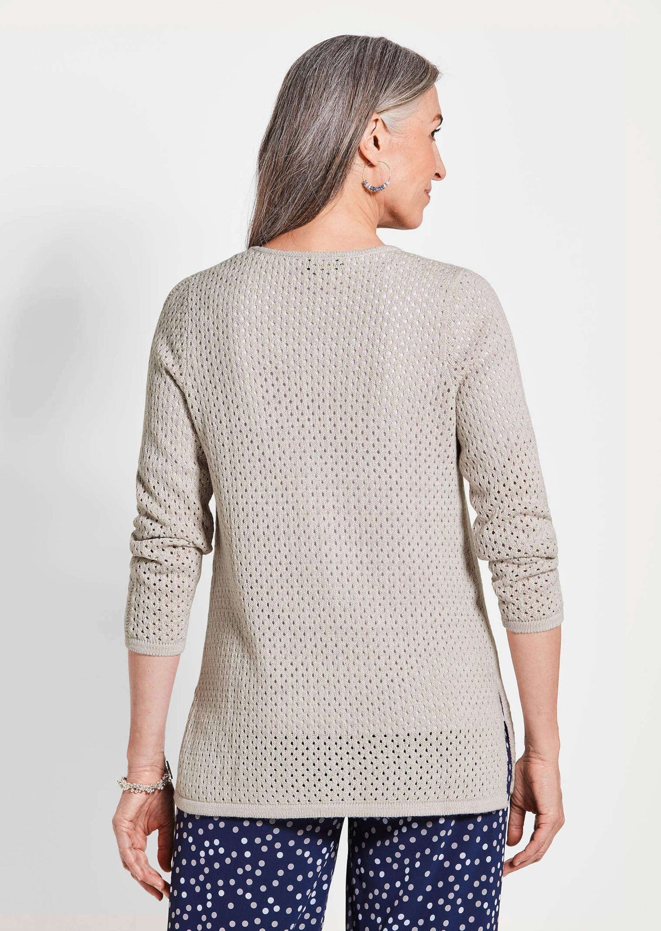 GOLDNER Kurzjacke »Kurzgröße Brauner Cardigan mit Lochmuster, Langarm«