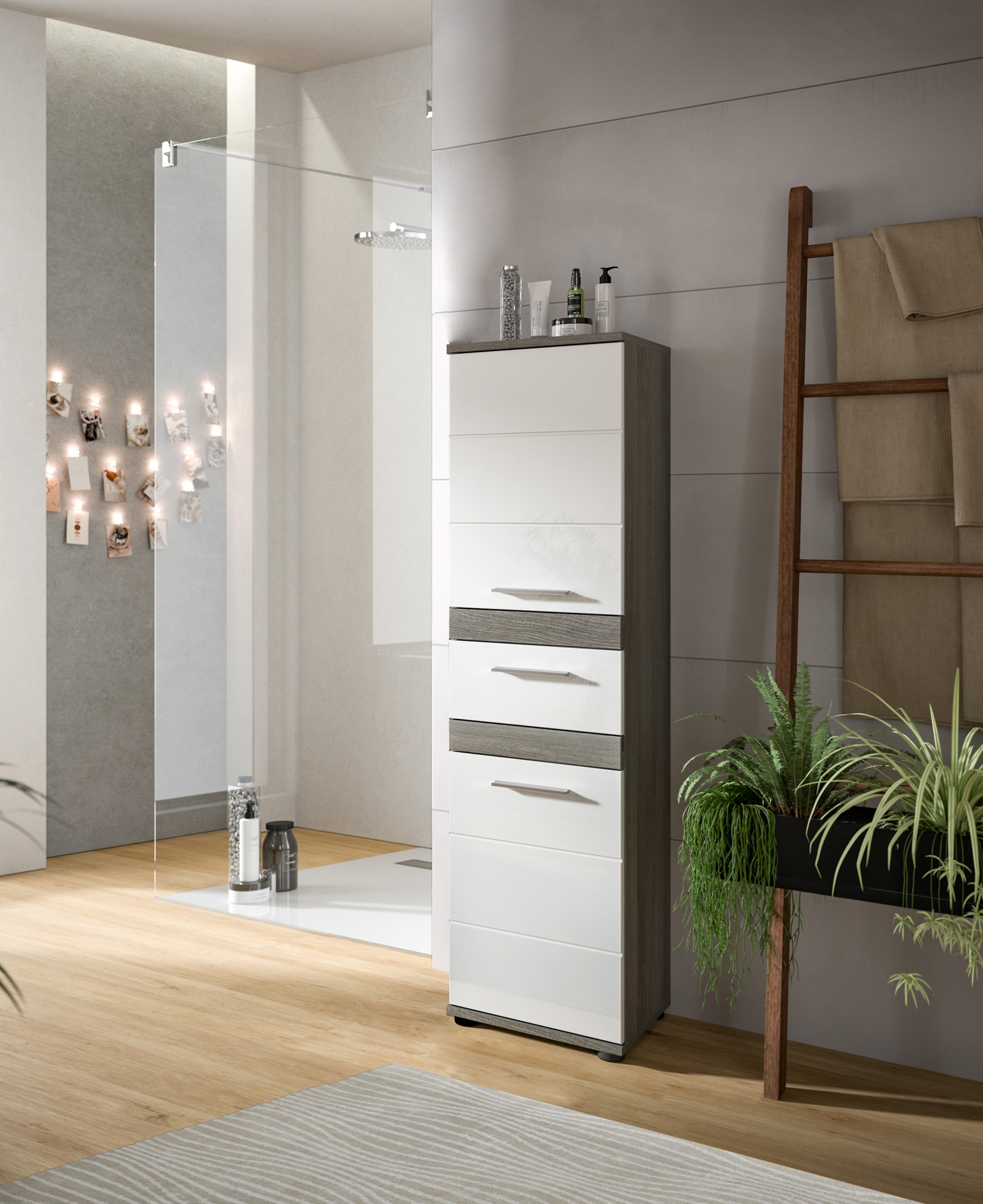 welltime Hochschrank »LUCCA, TOPSELLER!, Höhe 137 cm, 2 Türen, 1 Schubkasten, 2 Fachböden,«, Badschrank, Bad-Möbel, Badezimmer