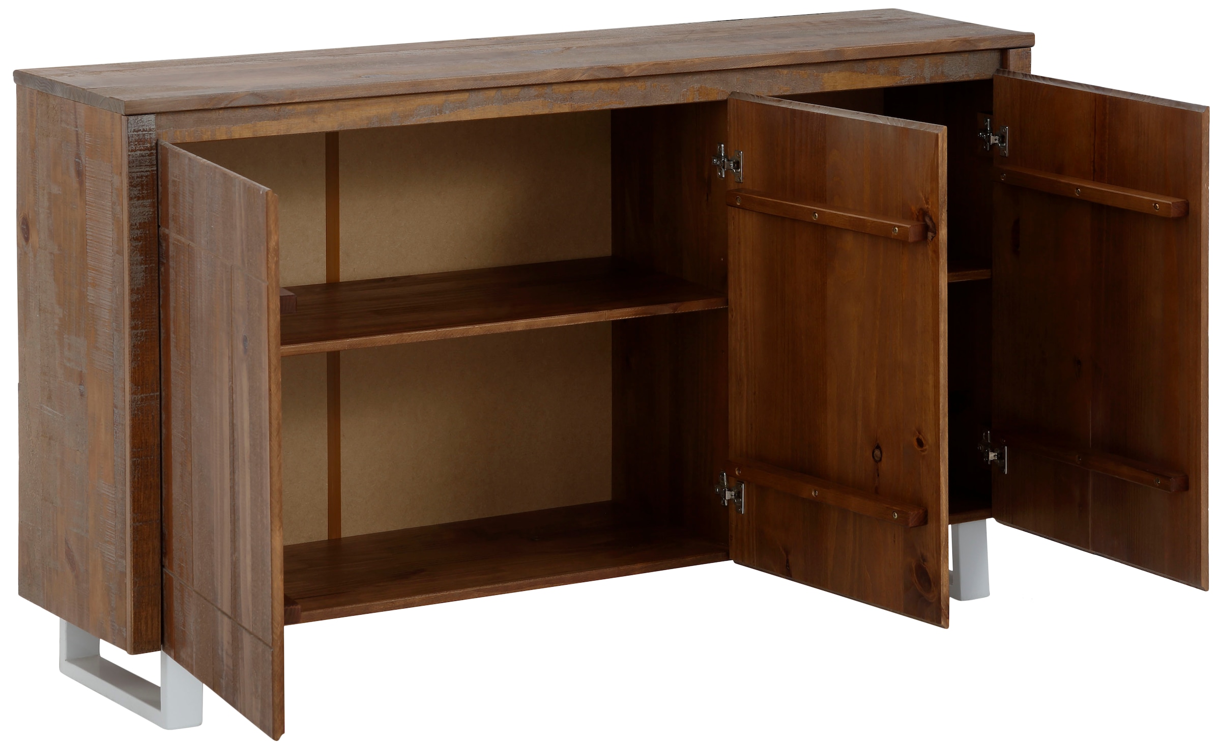 Home affaire Sideboard »Lagos«, Kommode aus massivem Kiefernholz, mit weiß lackiertem Beingestell