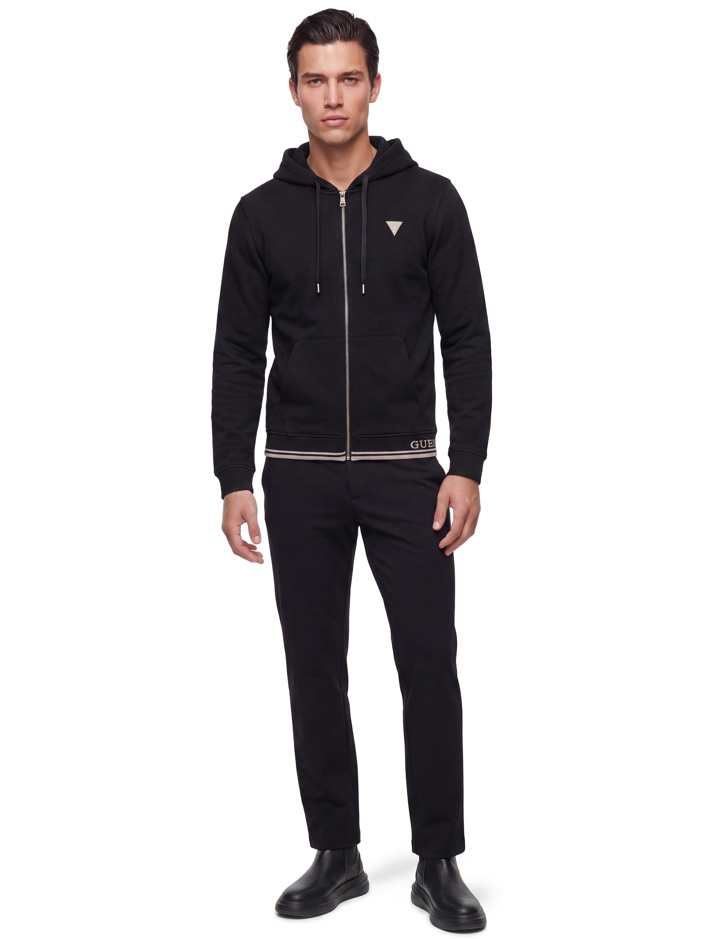 Guess Kapuzensweatjacke Kapuze mit Kordelzug, Regular Fit, Baumwoll-Mix