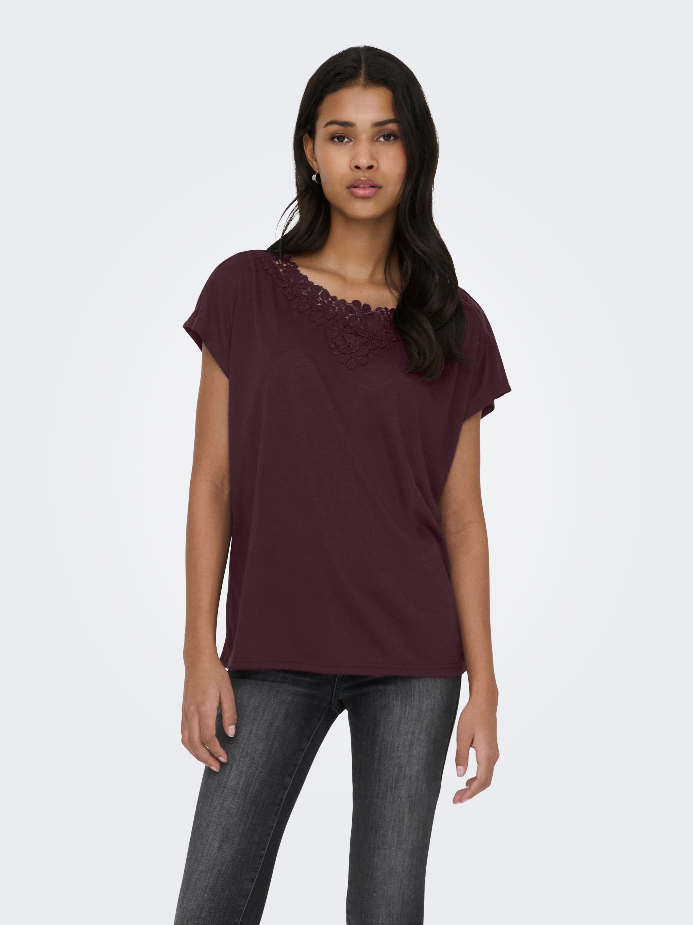 ONLY Spitzenshirt »ONLWINNIE S/S TOP CS JRS« Polyester, regular fit