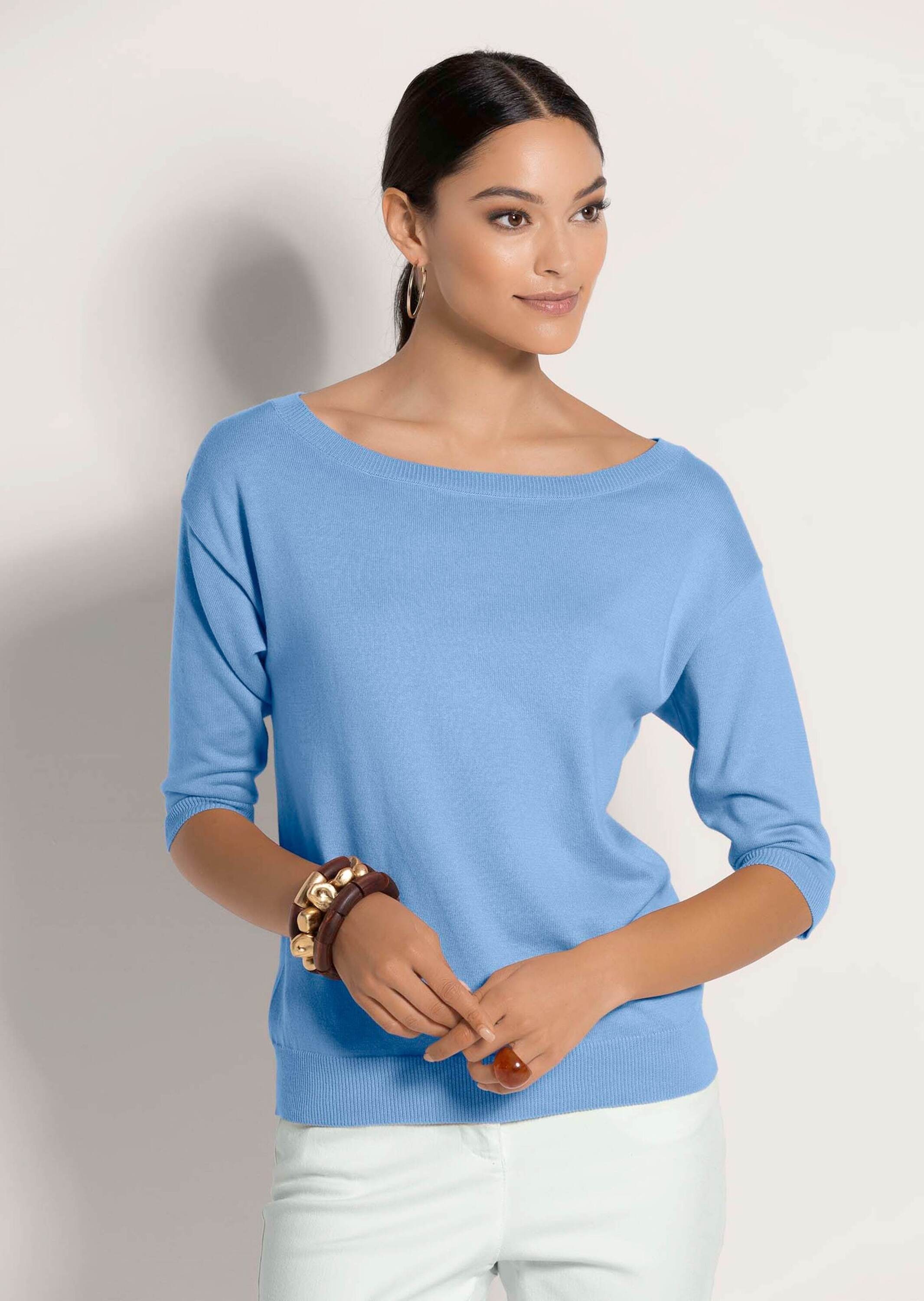 MADELEINE Longpullover »Strickpullover Sommerlicher Baumwollpullover mit 3/4-Ärmeln« Legere Kurzform