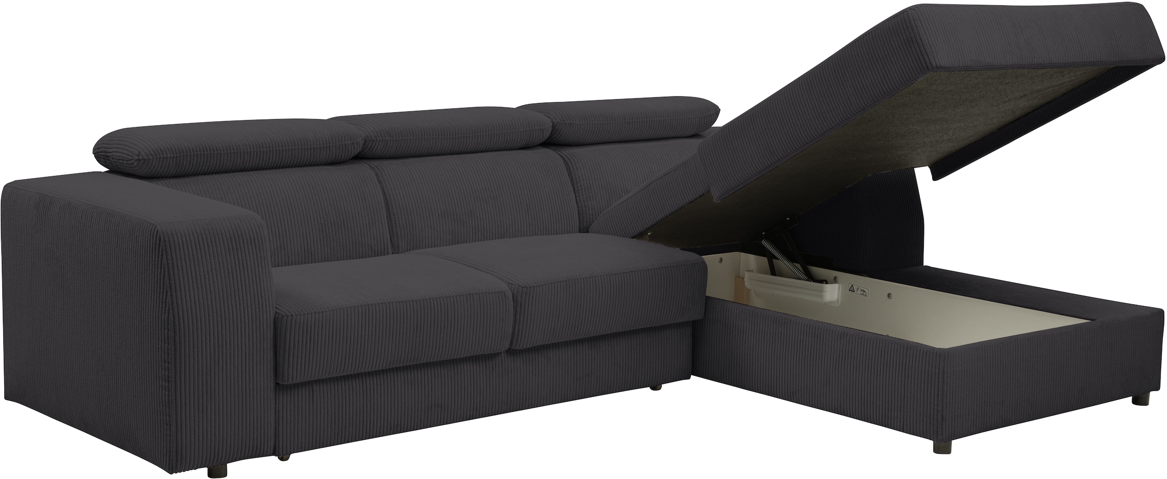 WERK2 Ecksofa »Cherry 270 cm breit, Kopfteilverstellung, Bettfunktion« Cord, L-Form, XXL, Schlaffunktion, Bettkasten