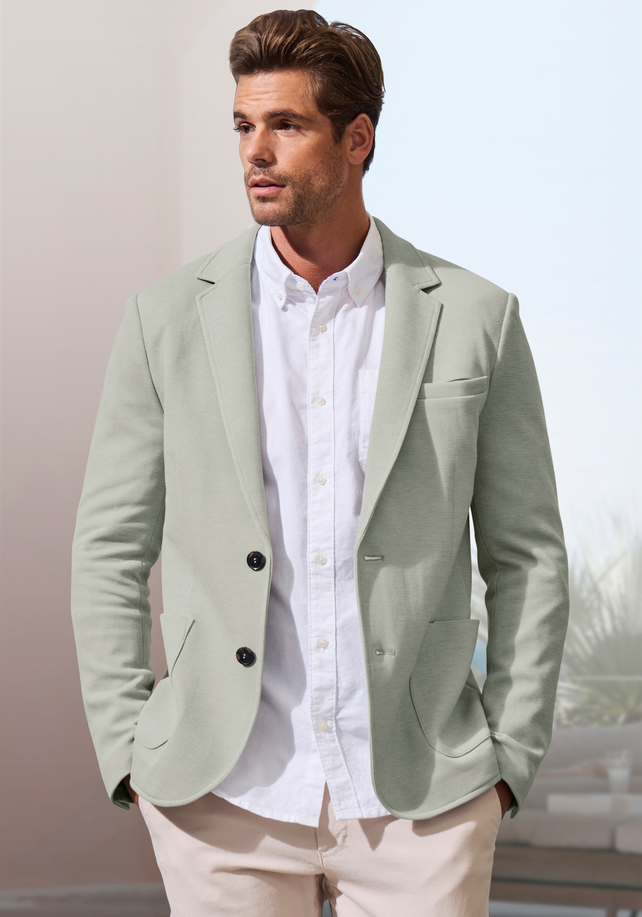 John Devin Sakko »aus elastischer Pikee-Qualität« lässiges Stretchsakko mit dezentem Muster