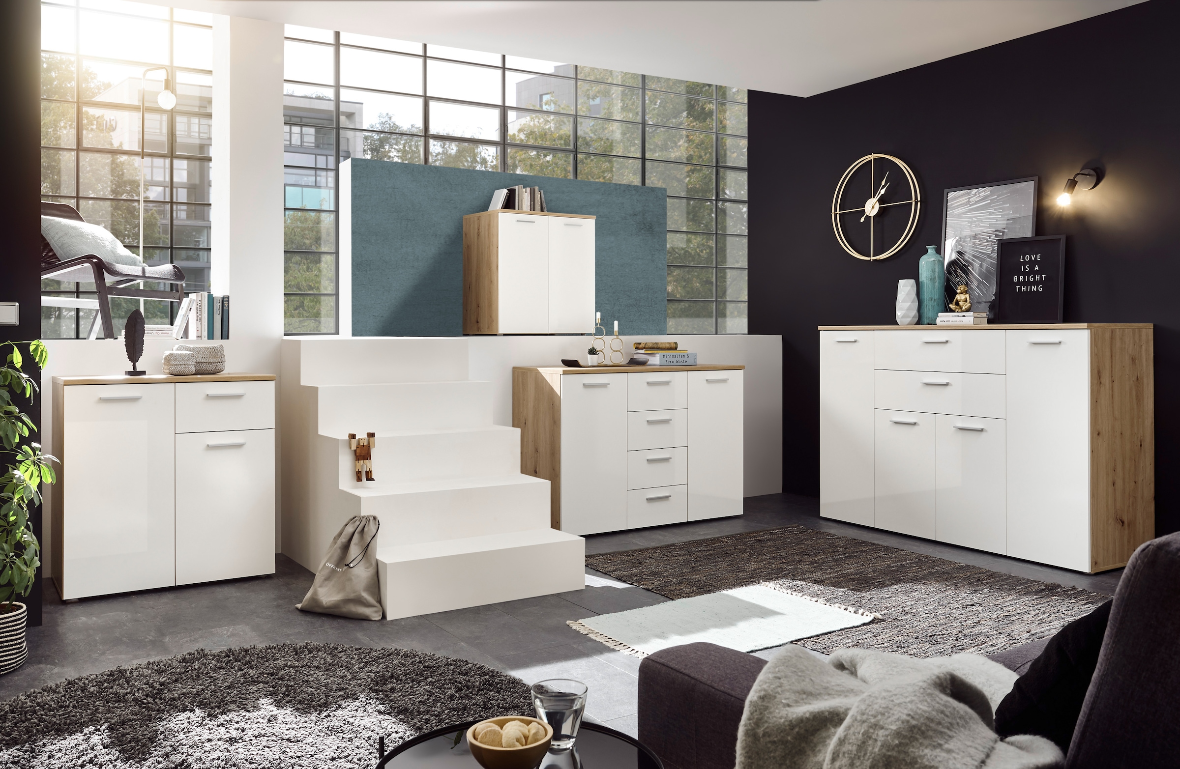 HBZ Kommode »Pablo weiß Glanz, BxHxT 80x84x50 cm«, Kommode mit 1 Tür, 4 Schubkästen, 1 Einlegeboden verstellbar