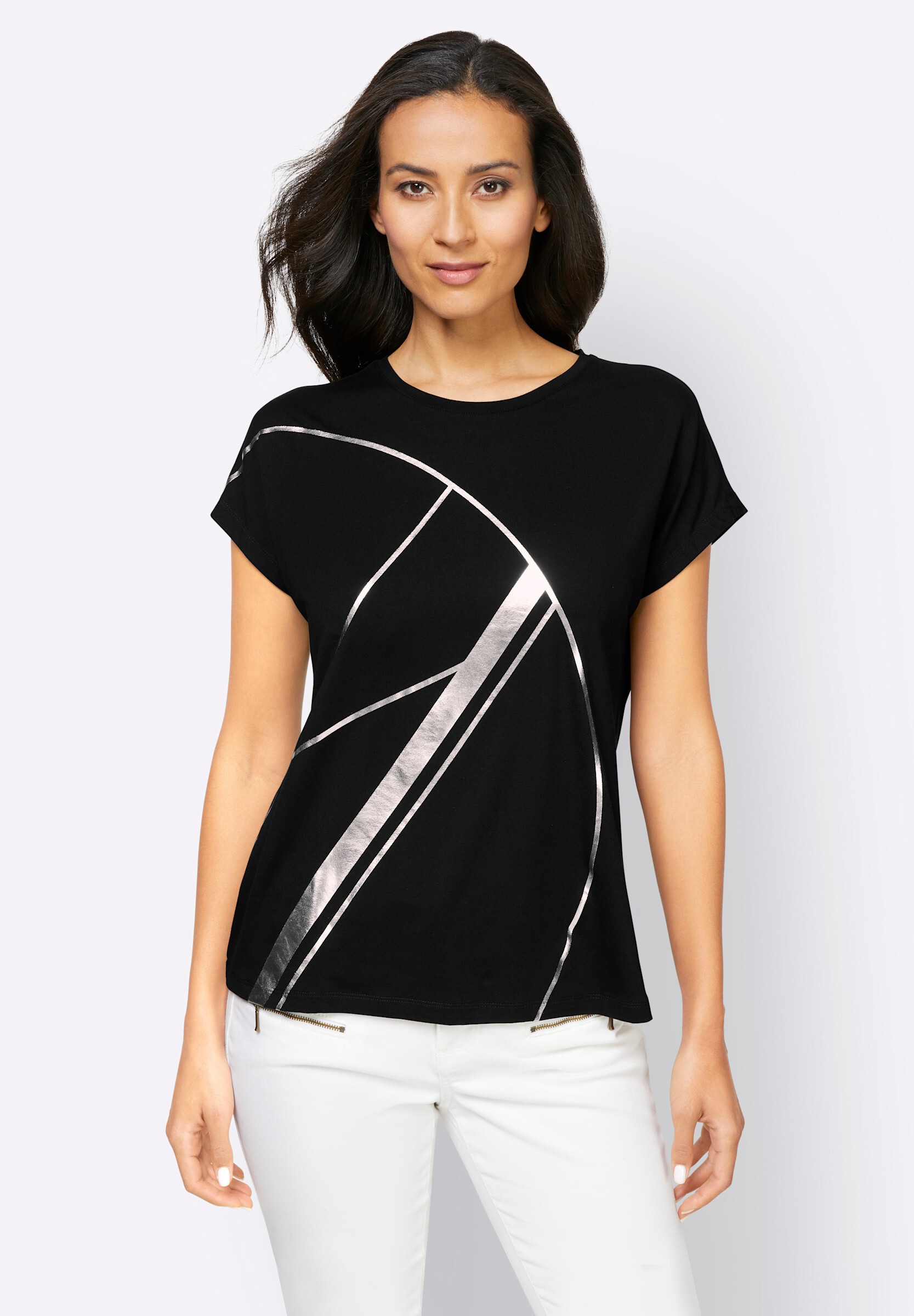 heine T-Shirt »Shirt Kurzarmshirt mit Glanzdruck«