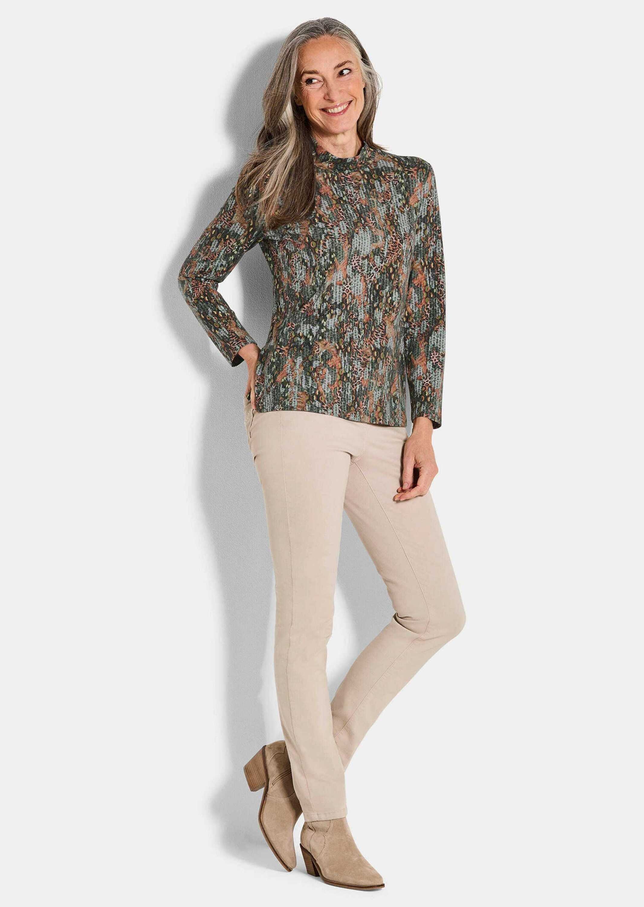 GOLDNER Langarmshirt »Kurzgröße Bedrucktes Jersey-Shirt, Langarm« Stehkragen