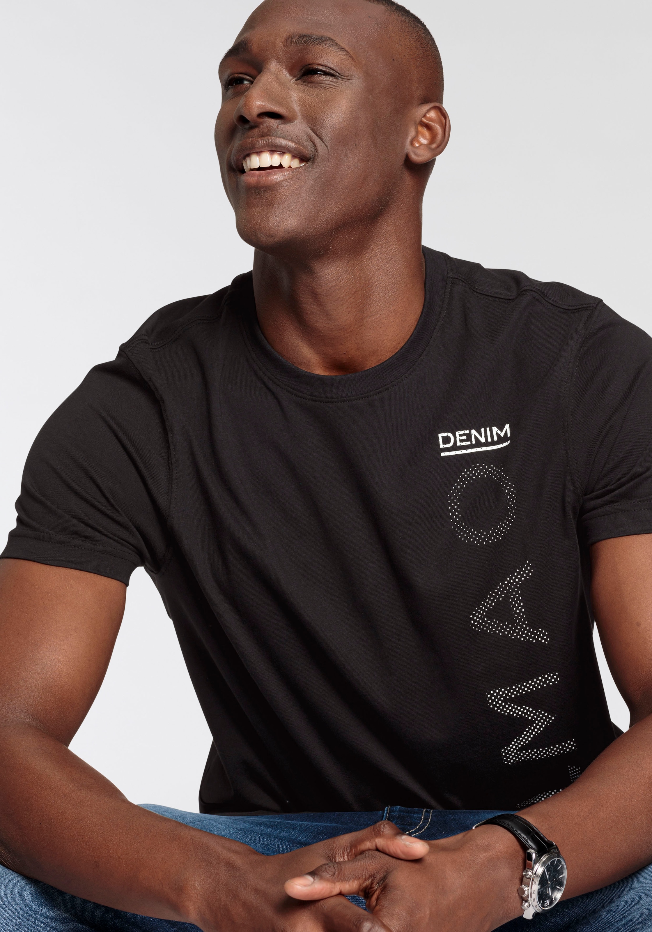 DELMAO T-Shirt, Kurzarm, lässiger Print, Rundhalsausschnitt, aus Baumwolle