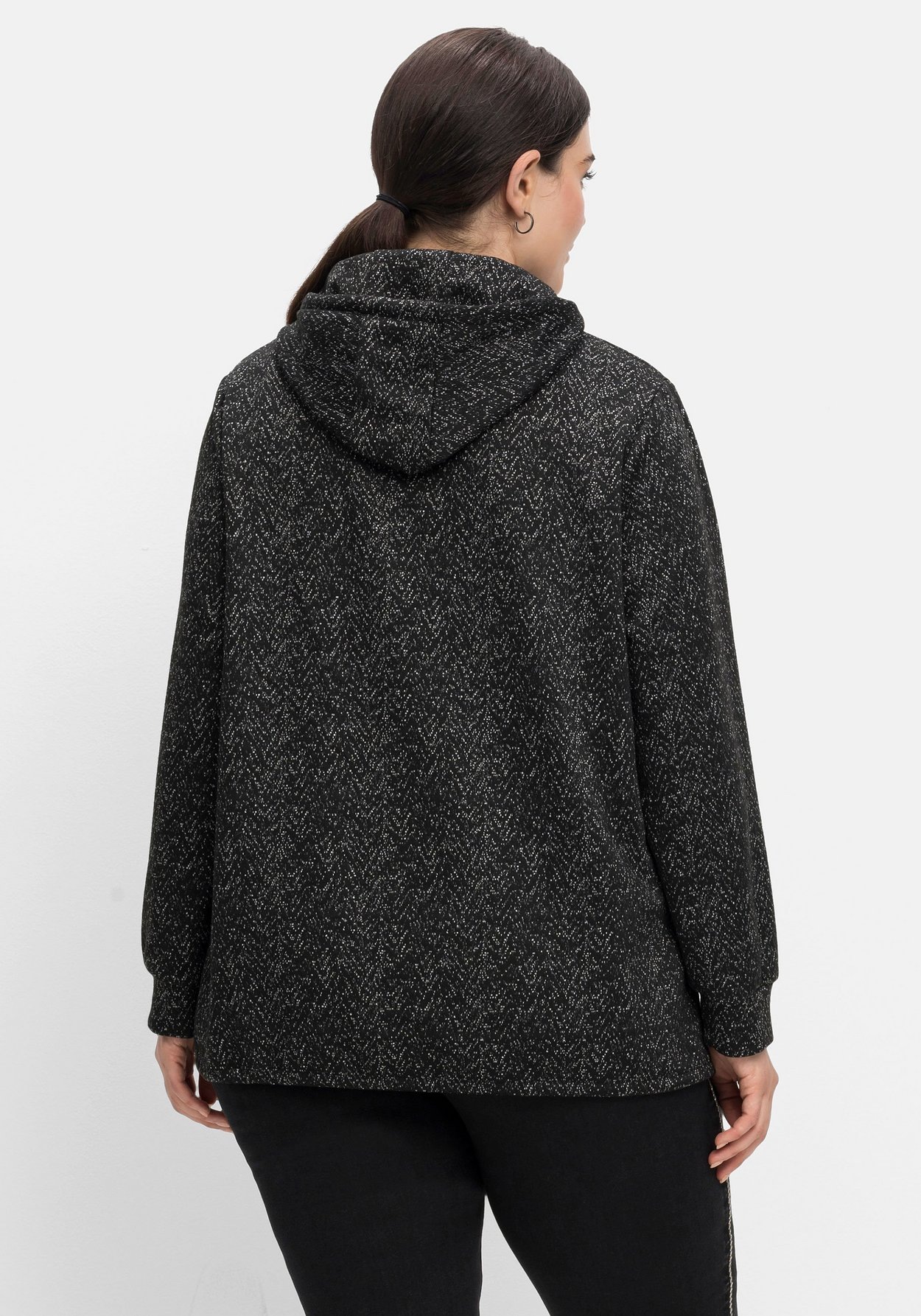 Sheego Kapuzensweatshirt »Sweatshirt in Salz-und-Pfeffer-Optik«, in Salz-und-Pfeffer-Optik