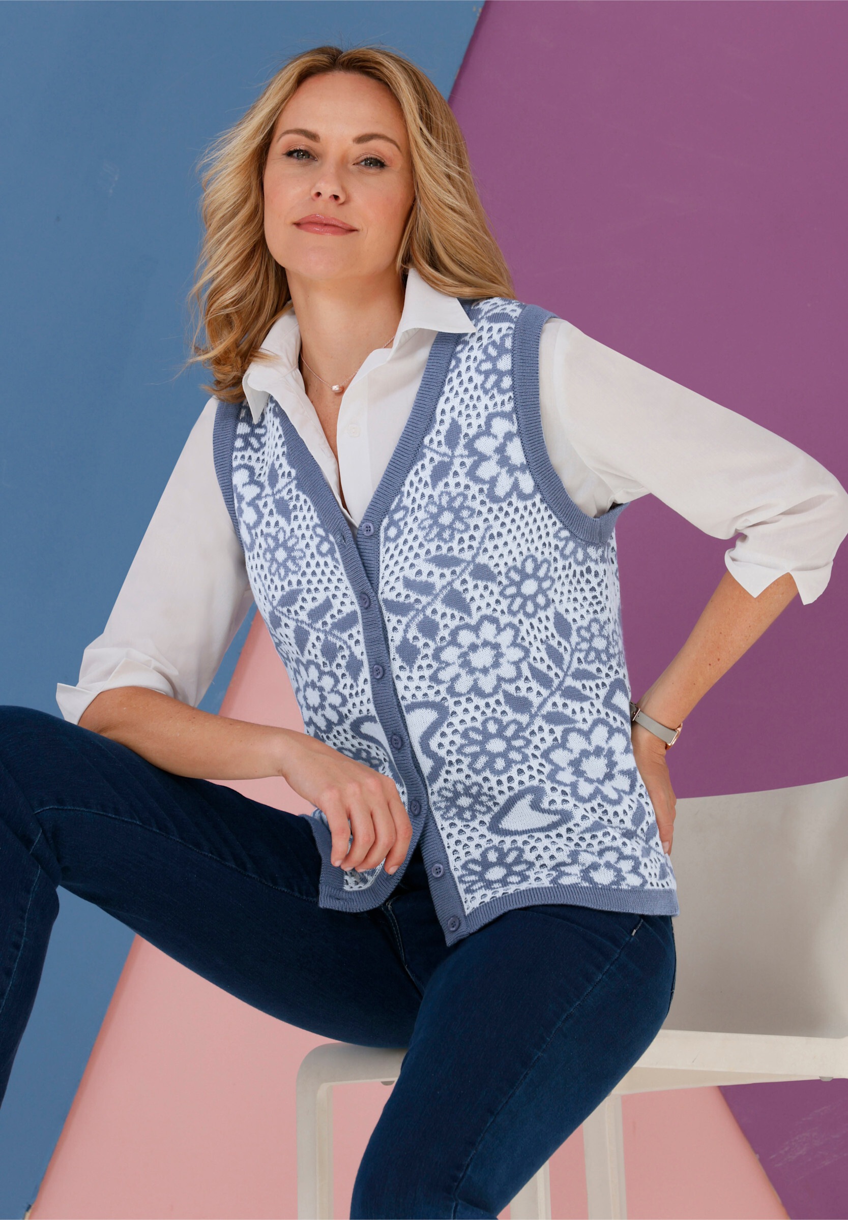Sieh an! Strickweste »Strickweste Strickweste mit floralem Muster, Jacquard«