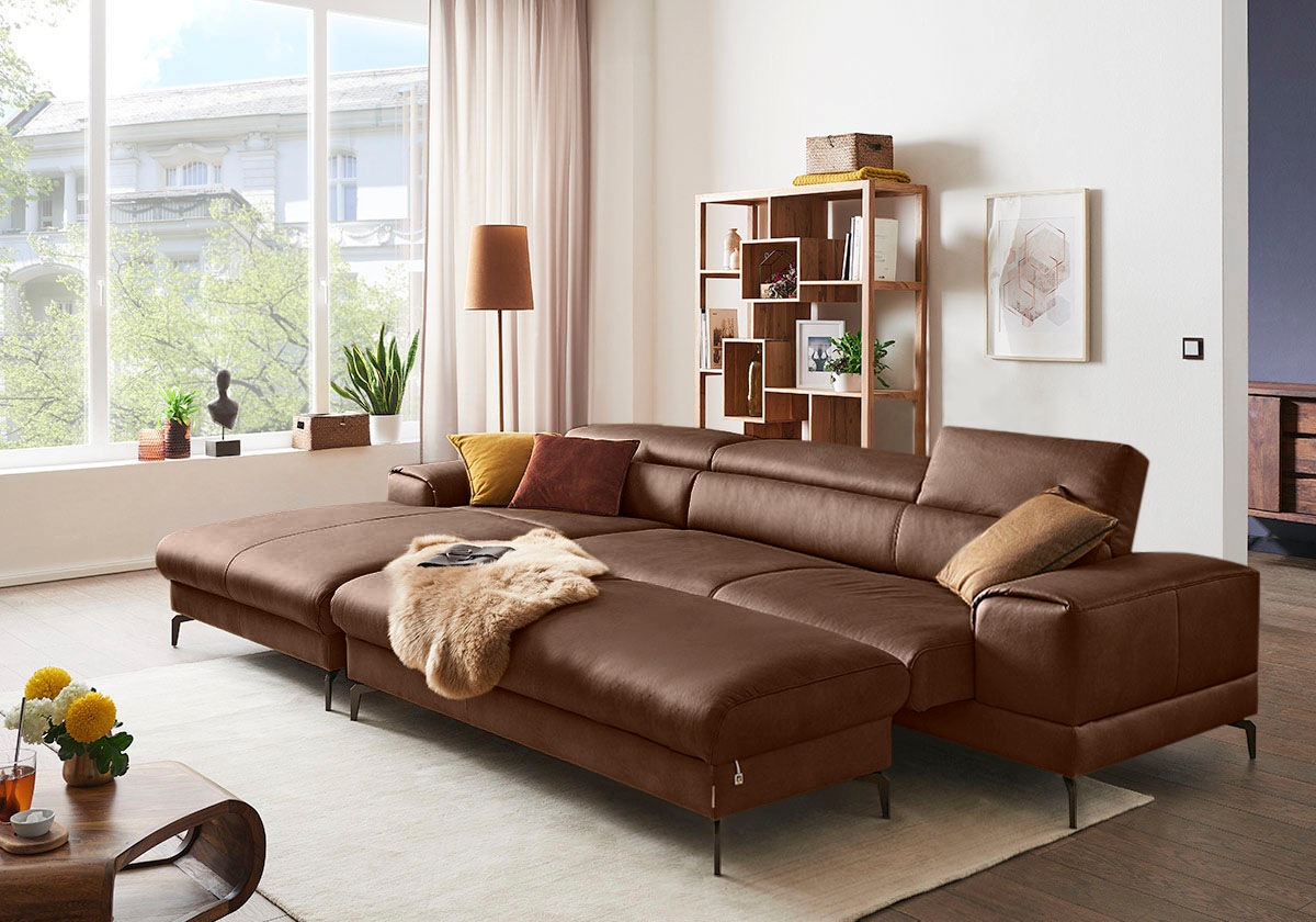 W.SCHILLIG Ecksofa »piedroo, Designsofa mit tollem Sitzkomfort, bequem und elegant, L-Form«, Kopfteilverstellung, wahlweise mit Sitztiefenverstellung, Breite 343cm
