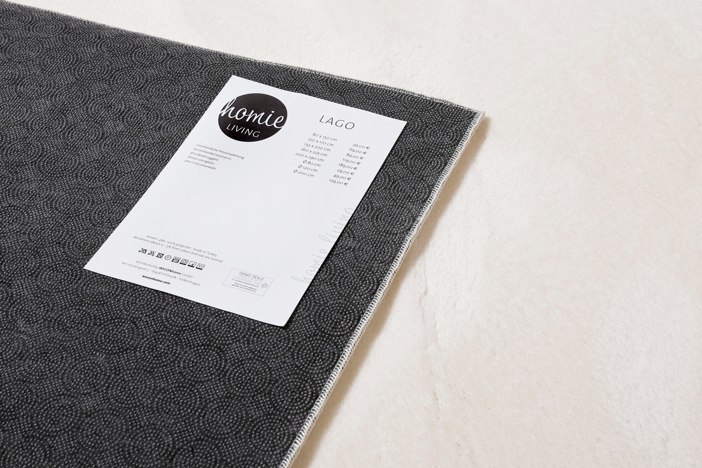 Homie Living Teppich »Lago«, rund, 19 mm Höhe, Kurzflor, Uni Farben, ideal im Wohnzimmer & Schlafzimmer