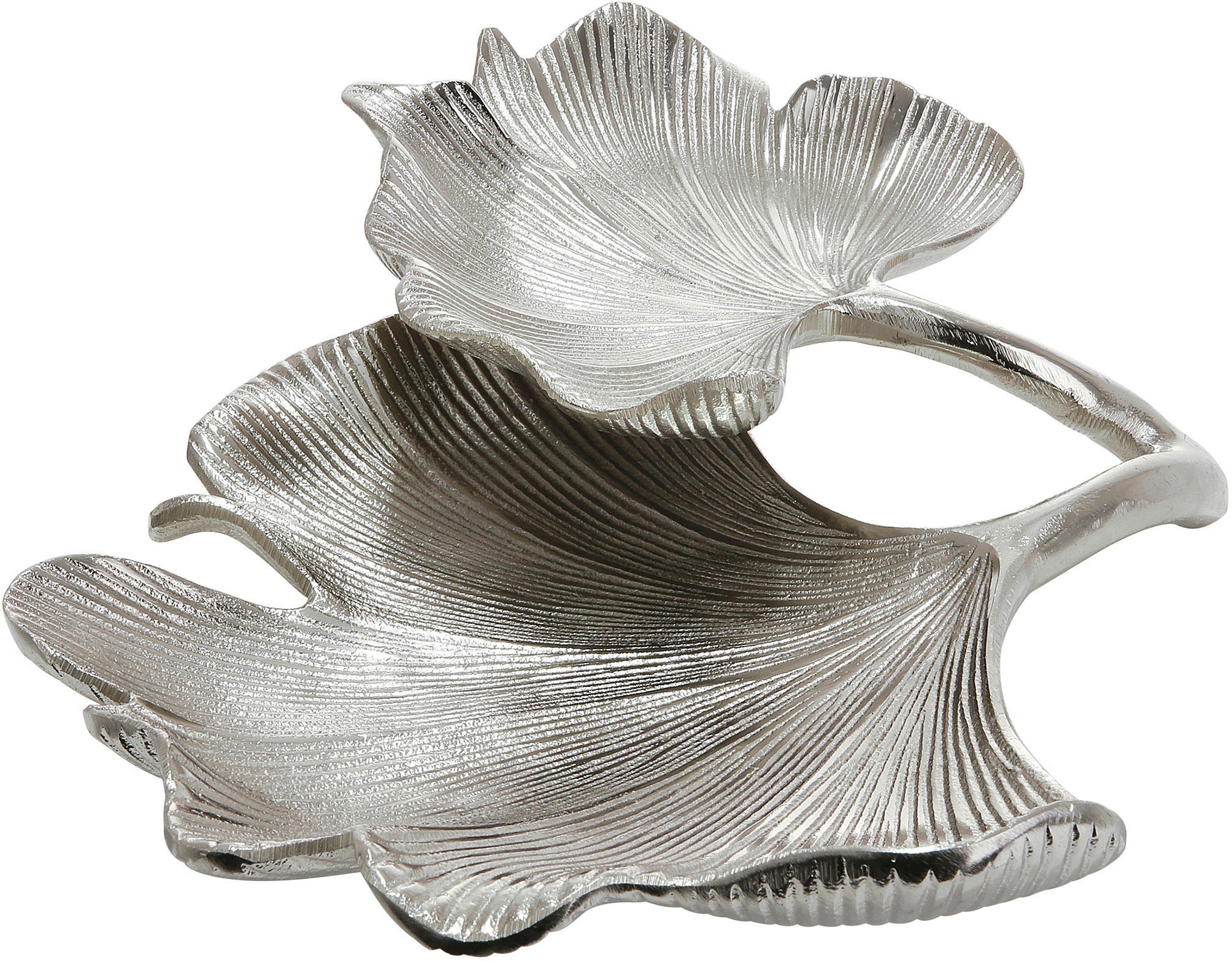 GILDE Dekoschale »Schale Ginkgo Blatt, silber«, (1 St.), Doppelschale, Breite 34 cm, aus Metall, Blattform, dekorativ im Esszimmer & Wohnzimmer