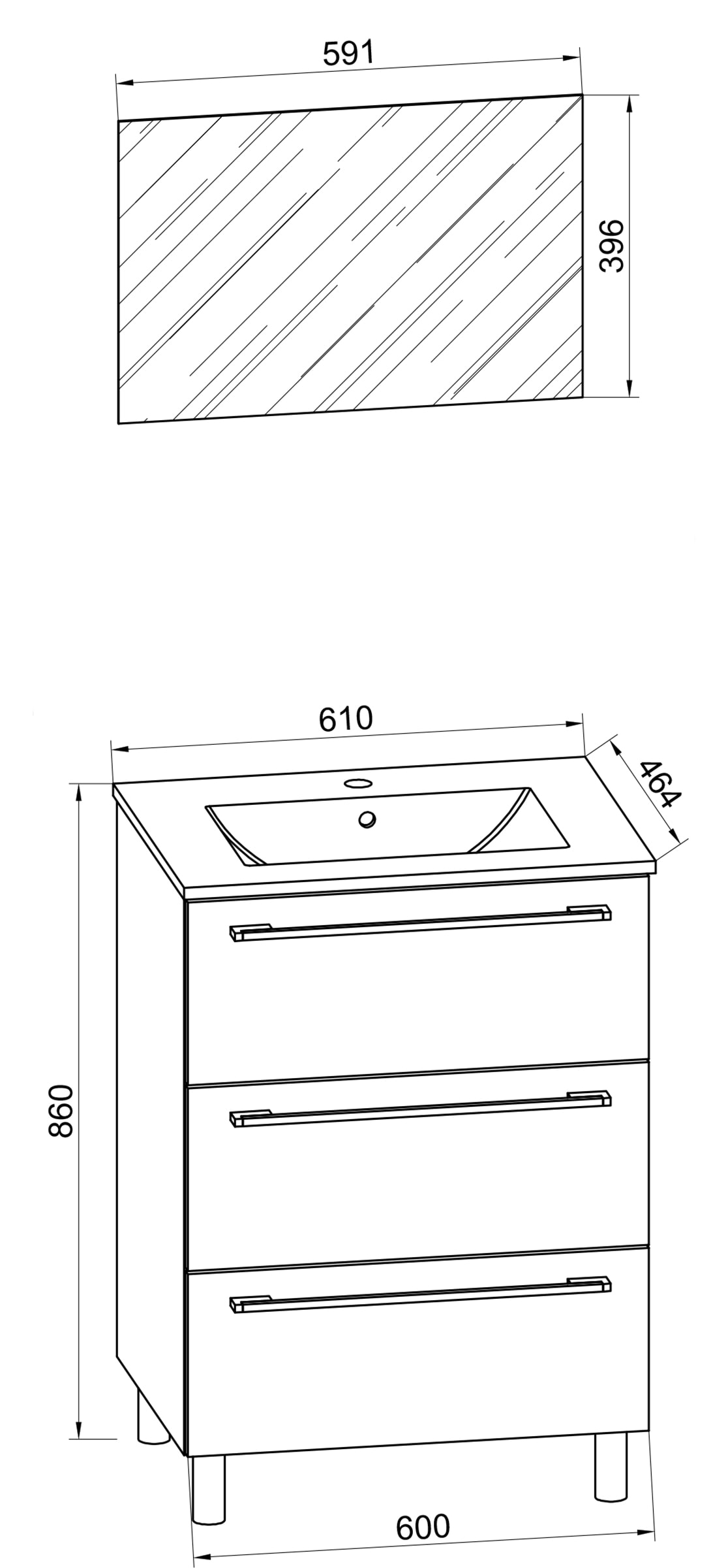 VCM Waschtisch »3-tlg. Waschplatz Waschtisch Badinos Schublade SP« 3 Stk. tlg.