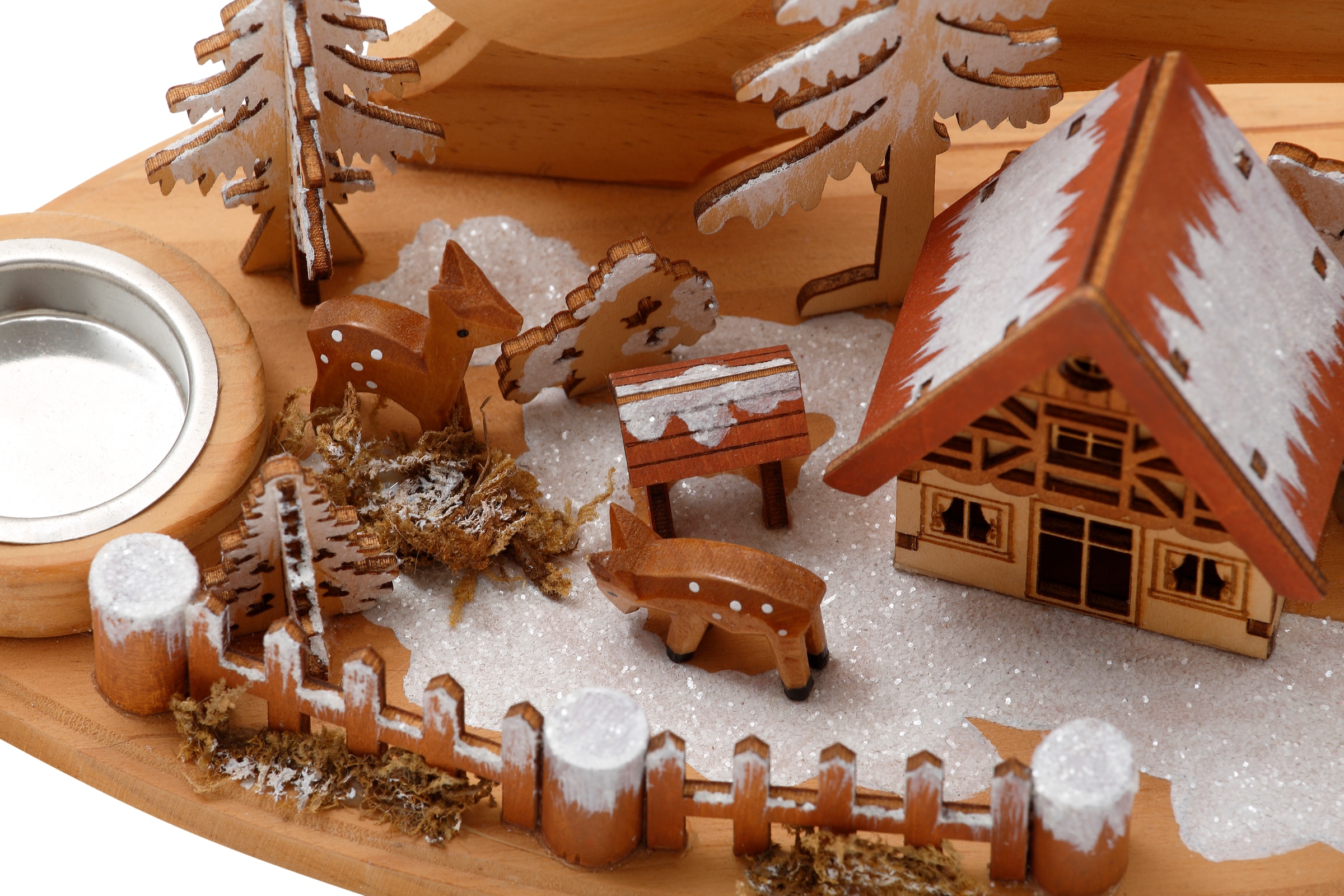 Home affaire Teelichthalter »Winterlandschaft, Weihnachtsdeko aus Holz«, (1  St.), Adventsleuchter für 4 Teelichter, Breite ca. 37 cm bei OTTO